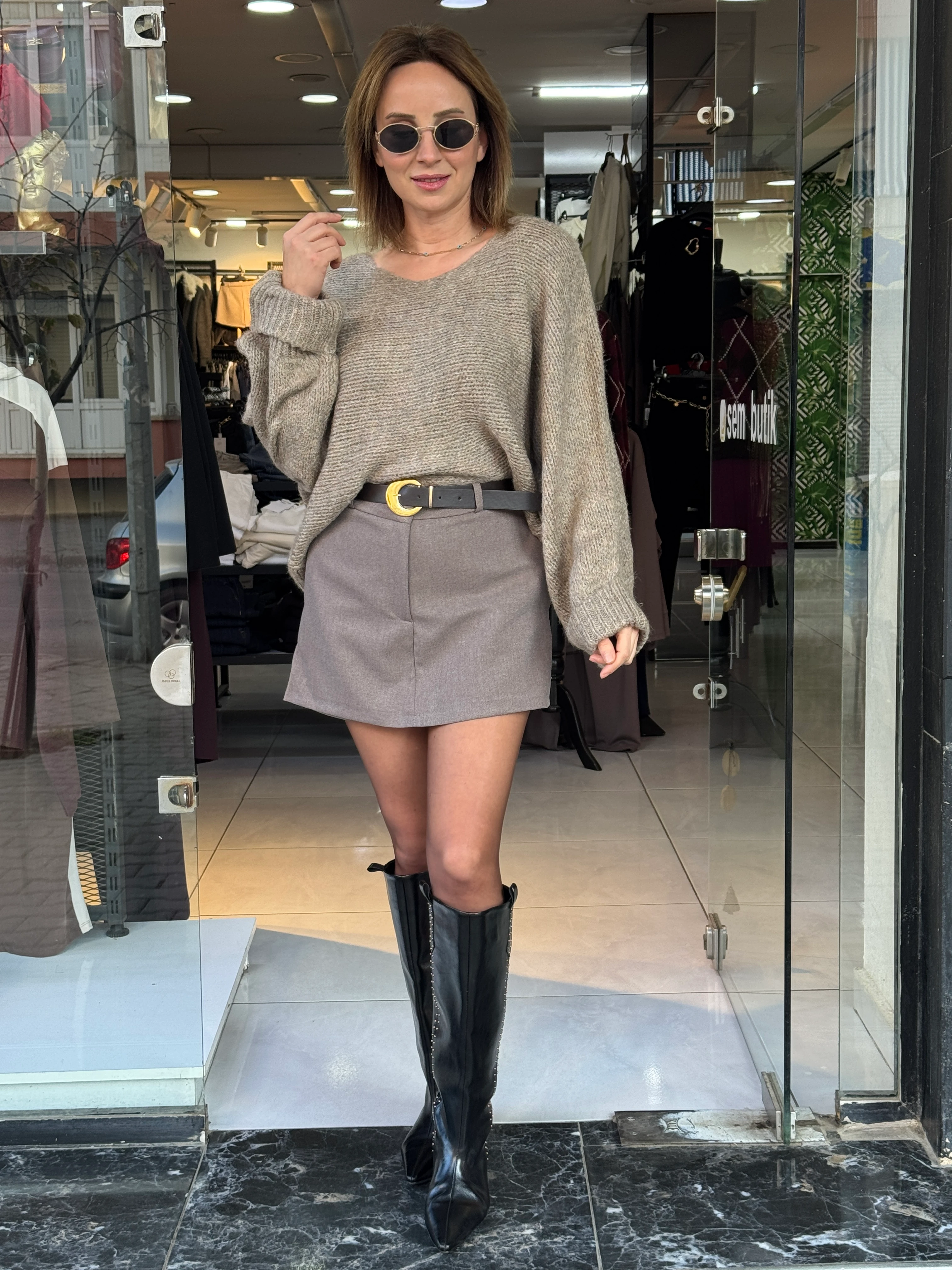 Kemerli Vizon Şort Etek