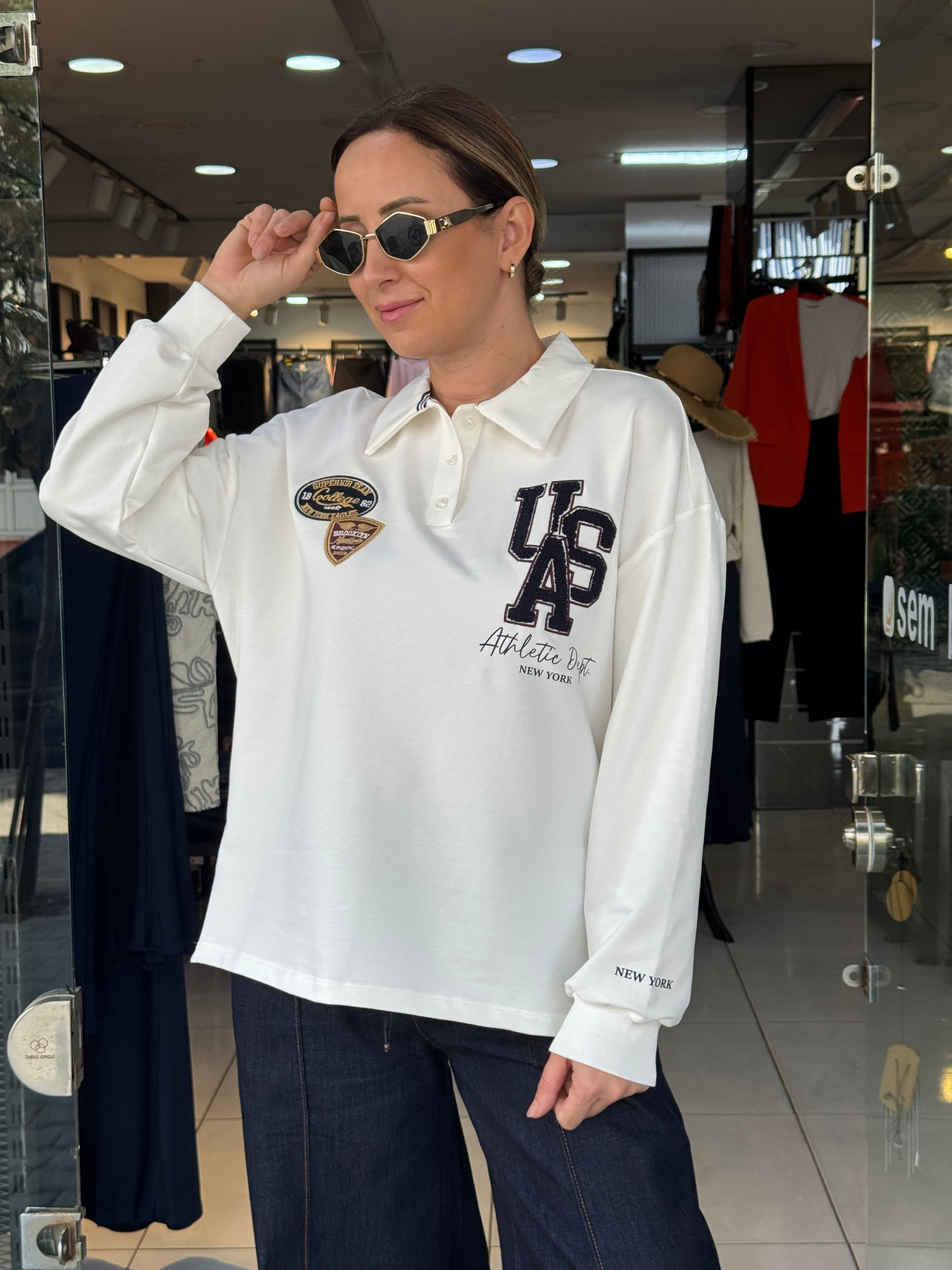 Ekru Arma Detaylı Sweat