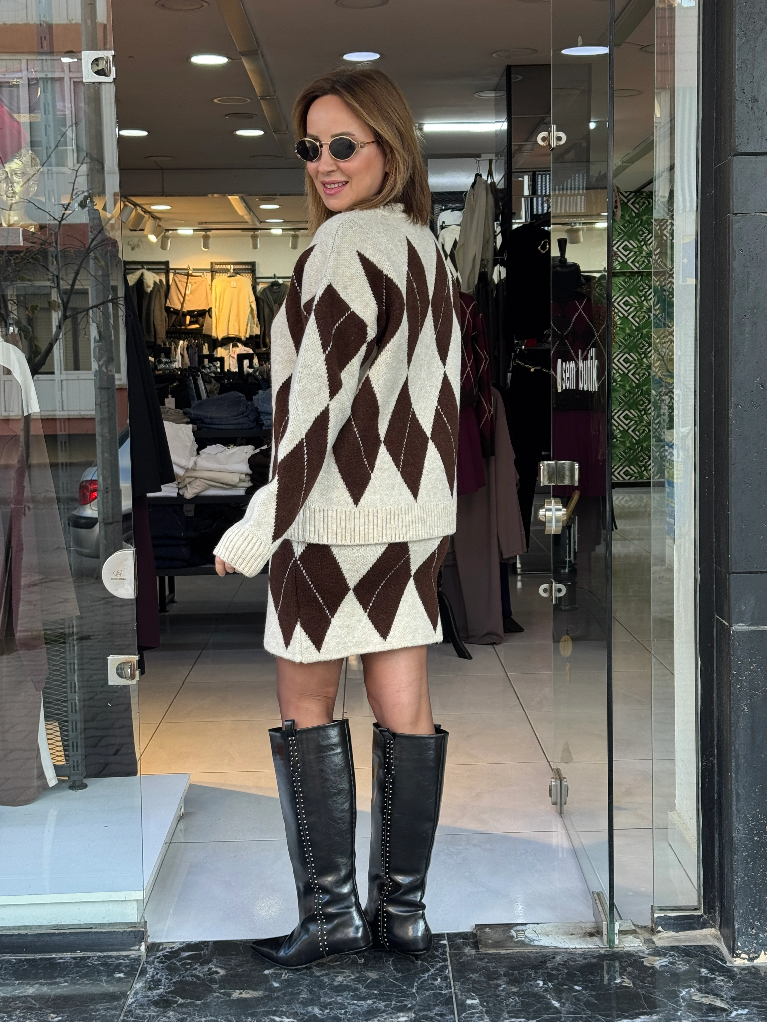 Baklava Desen Triko Etekli Takım