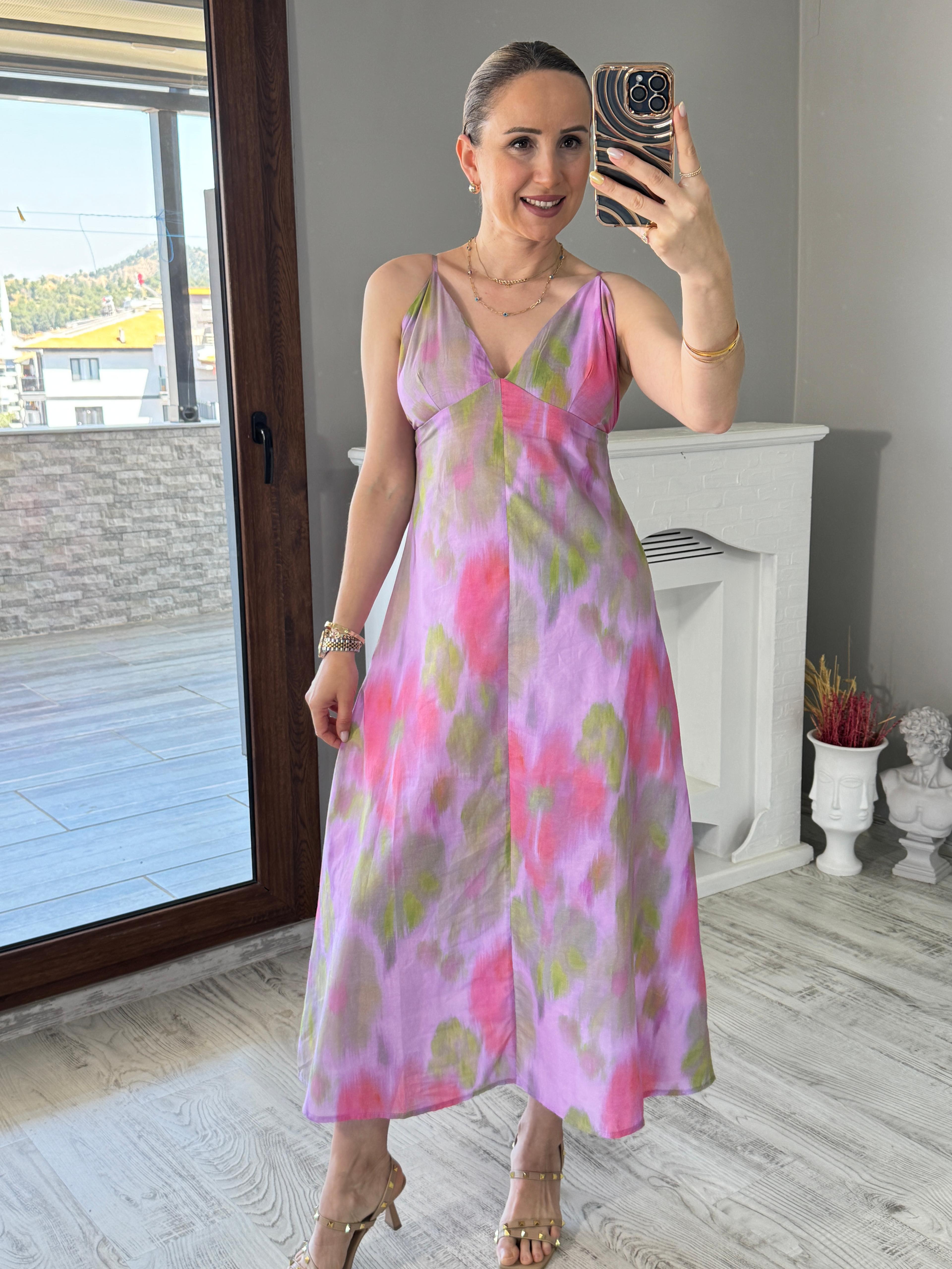 Batik Desen Askılı Elbise