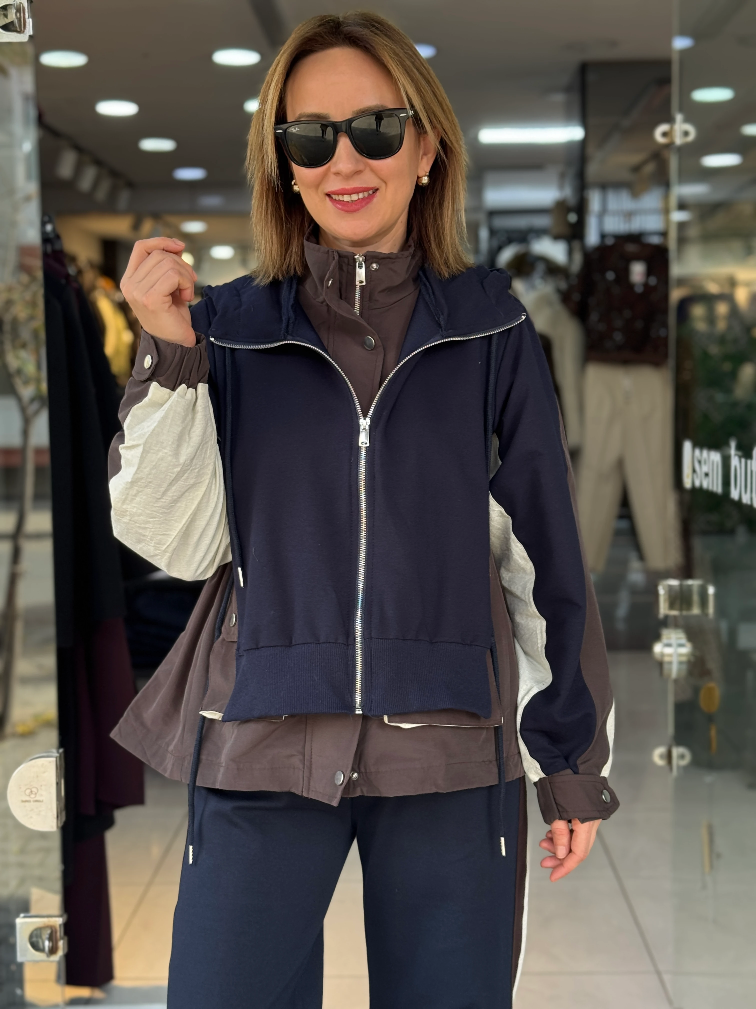 Paraşüt Detaylı Ceketli Kapüşonlu Takım