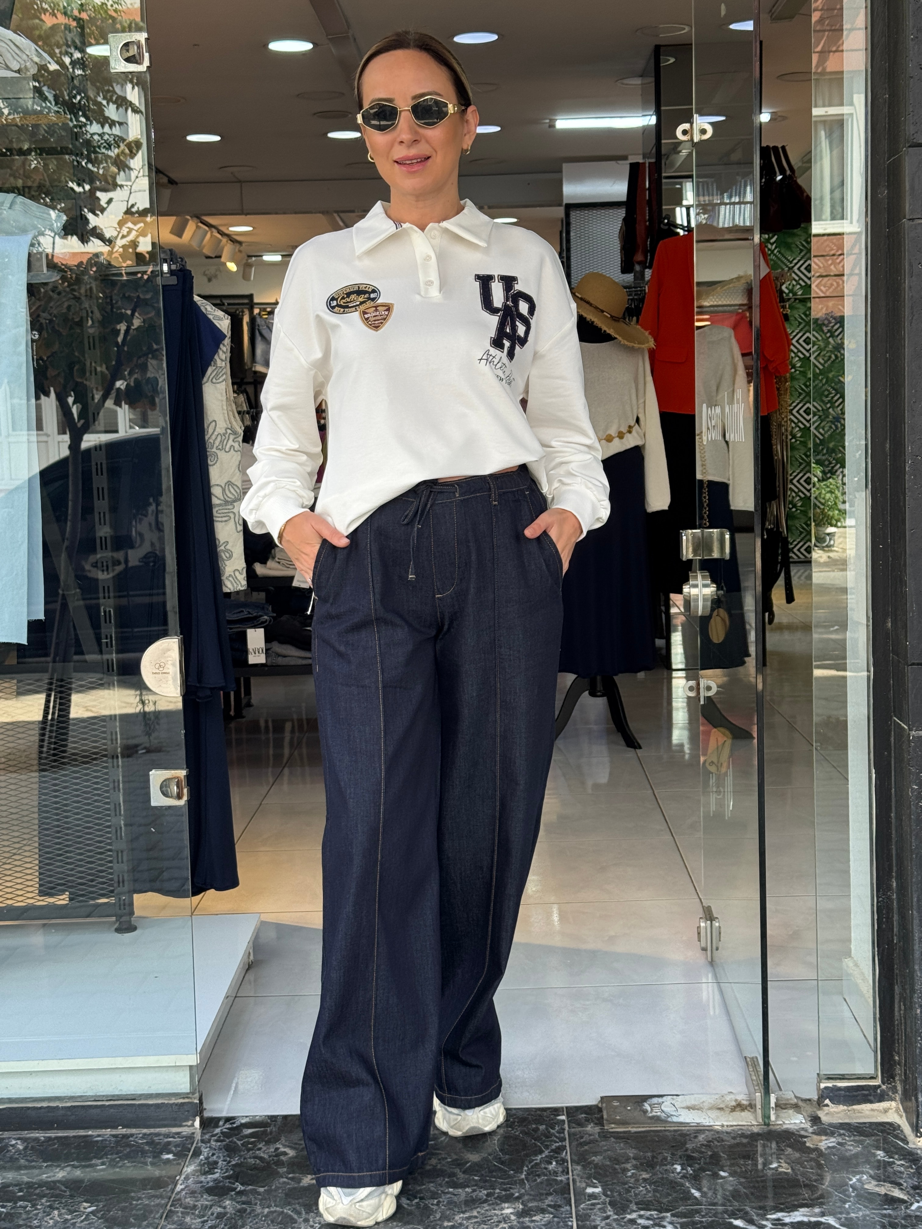 Bel Lastikli Lacivert Denim