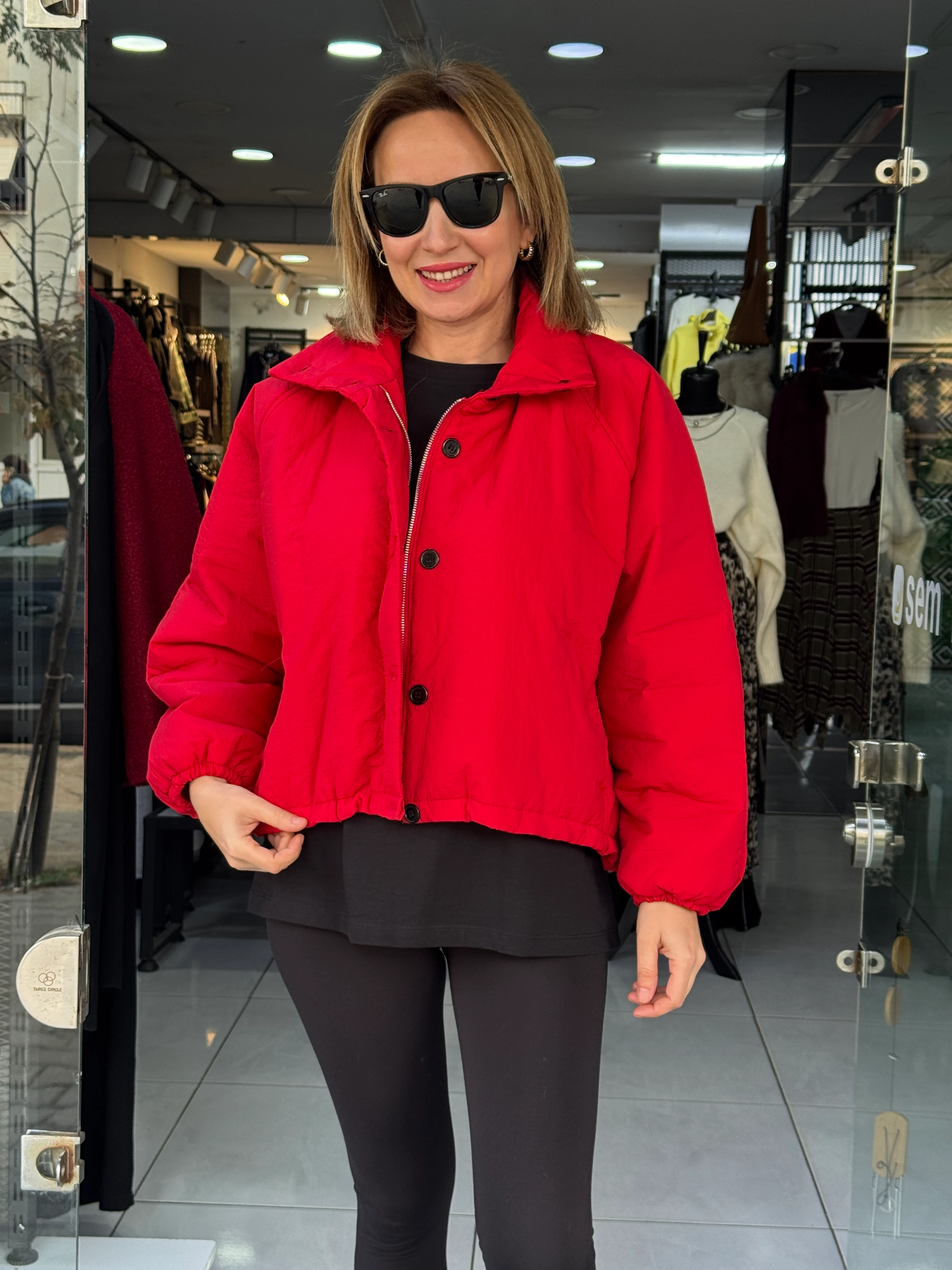 Kırmızı Oversize Şişme Mont