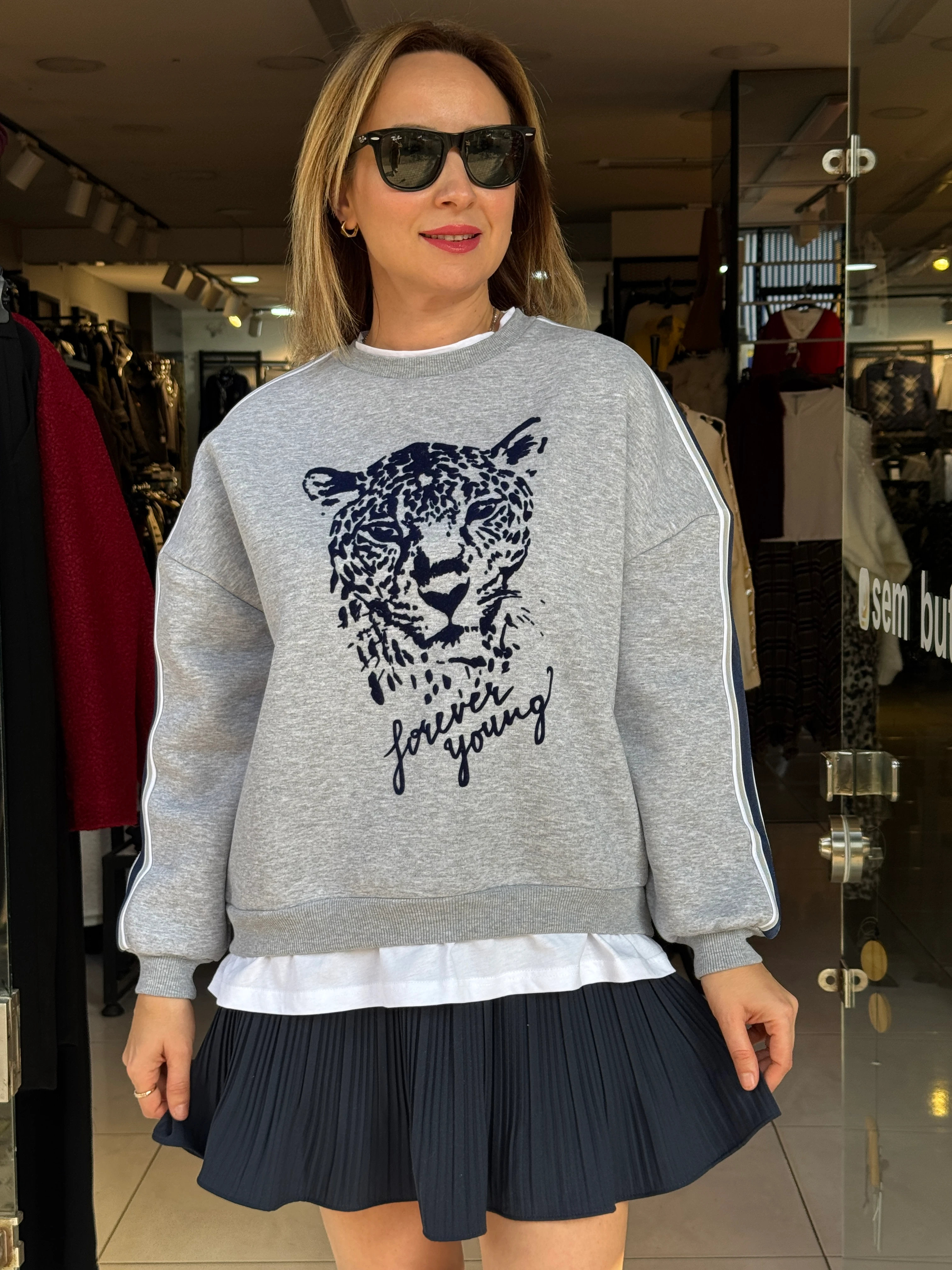 Kaplan Baskılı Tshirt Detaylı Sweat