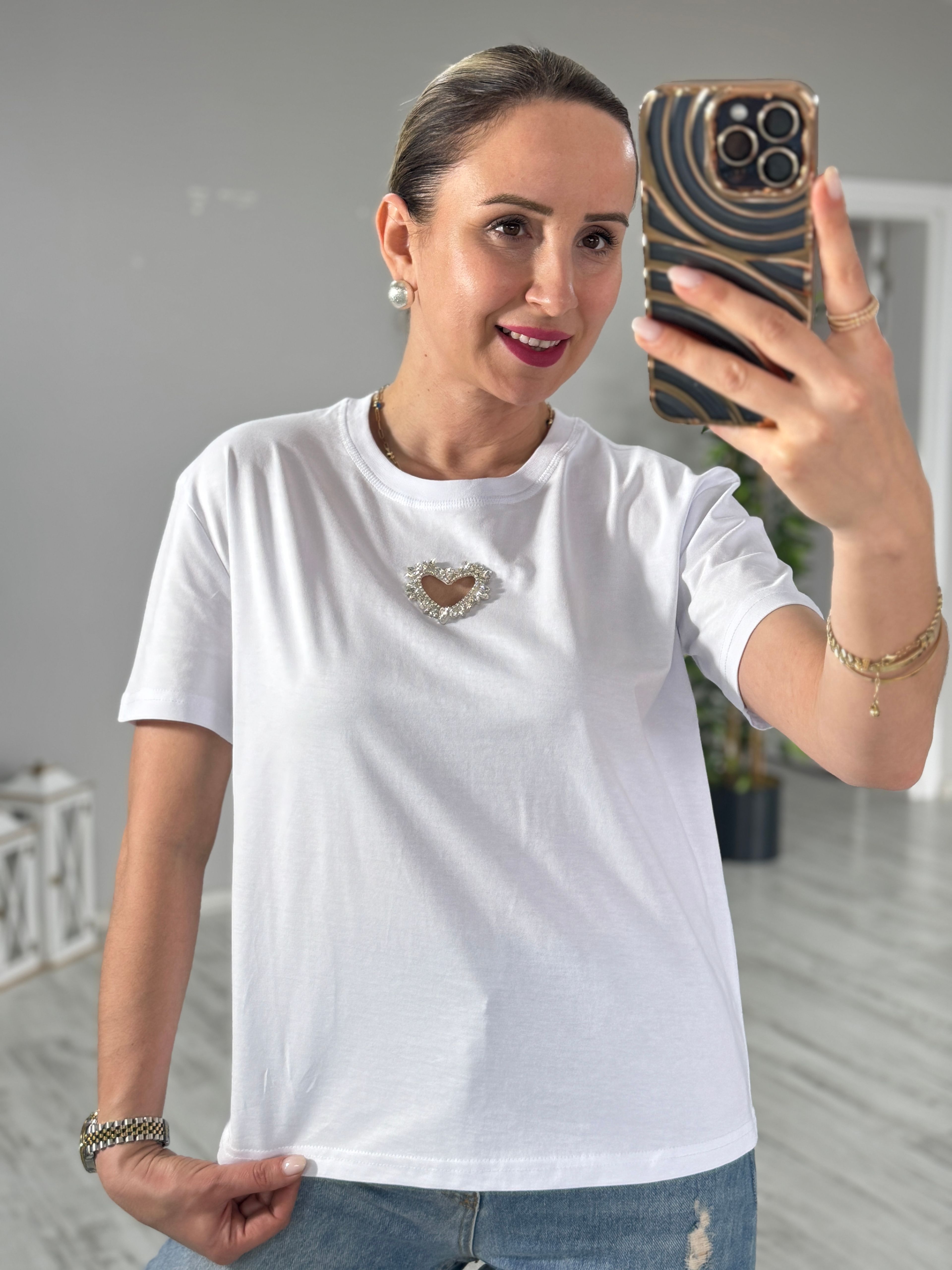 Ön Kalp Detaylı Tshirt
