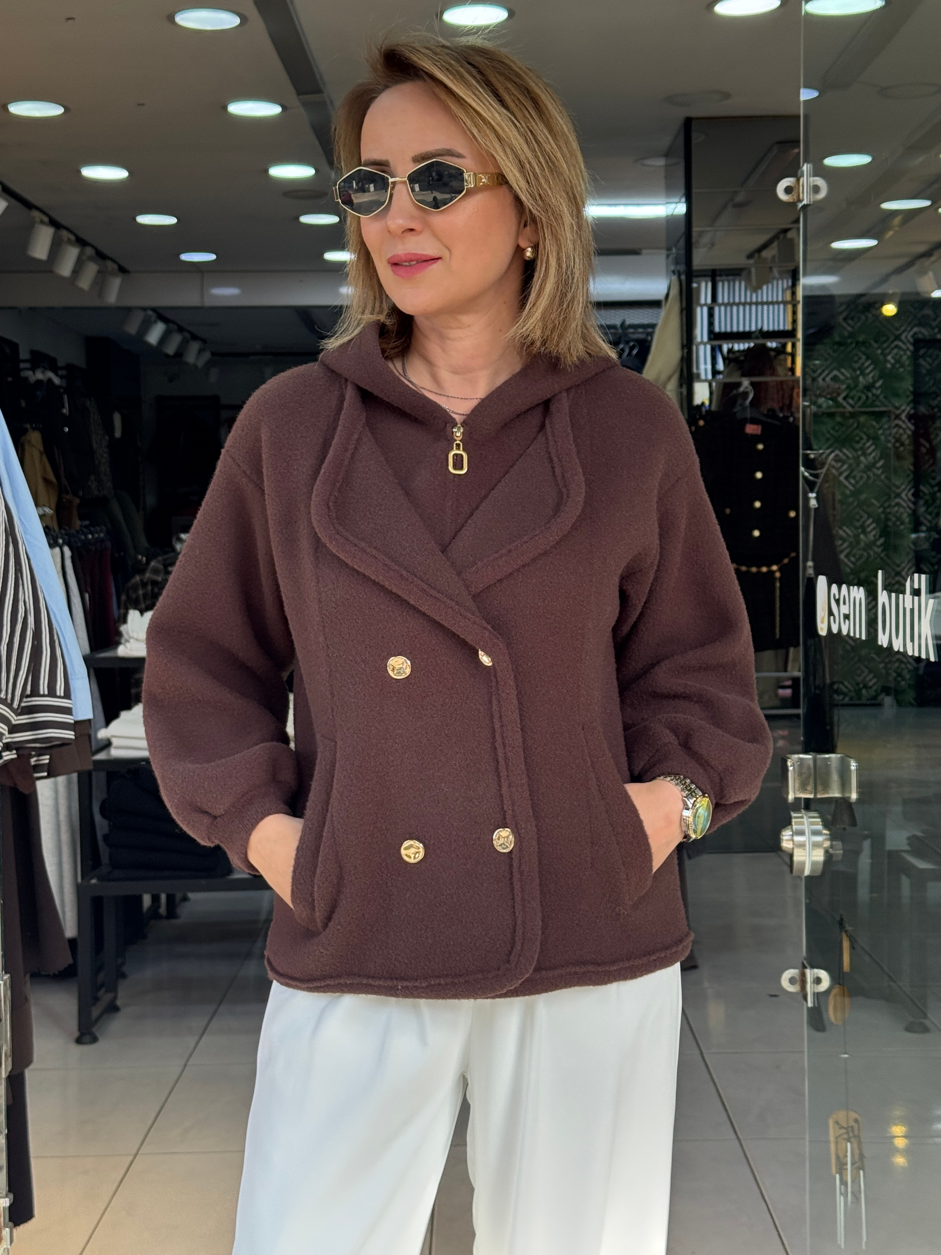 Angora Gold Düğmeli Kapüşonlu Ceket