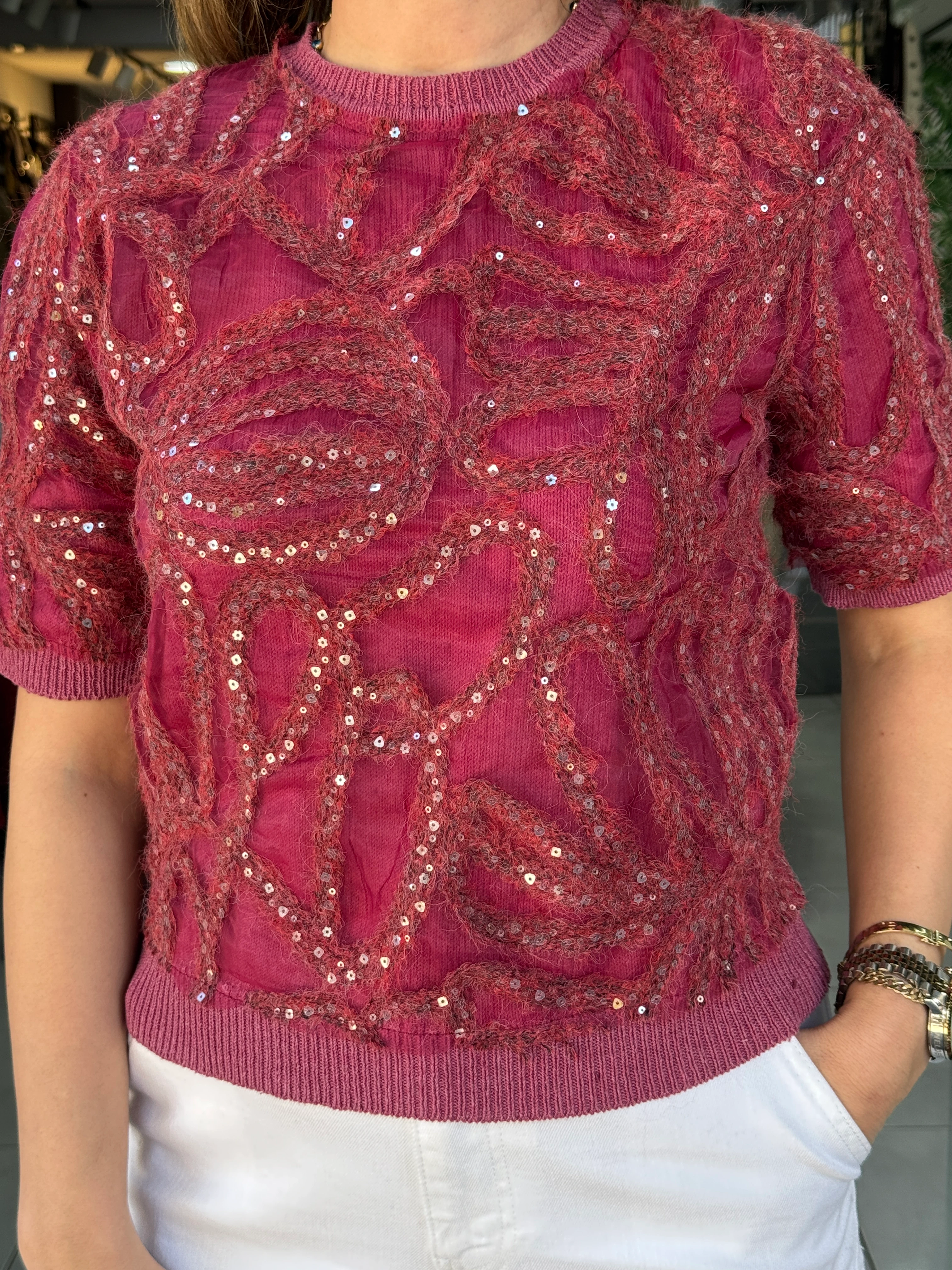 Tül Payet İşlemeli Triko