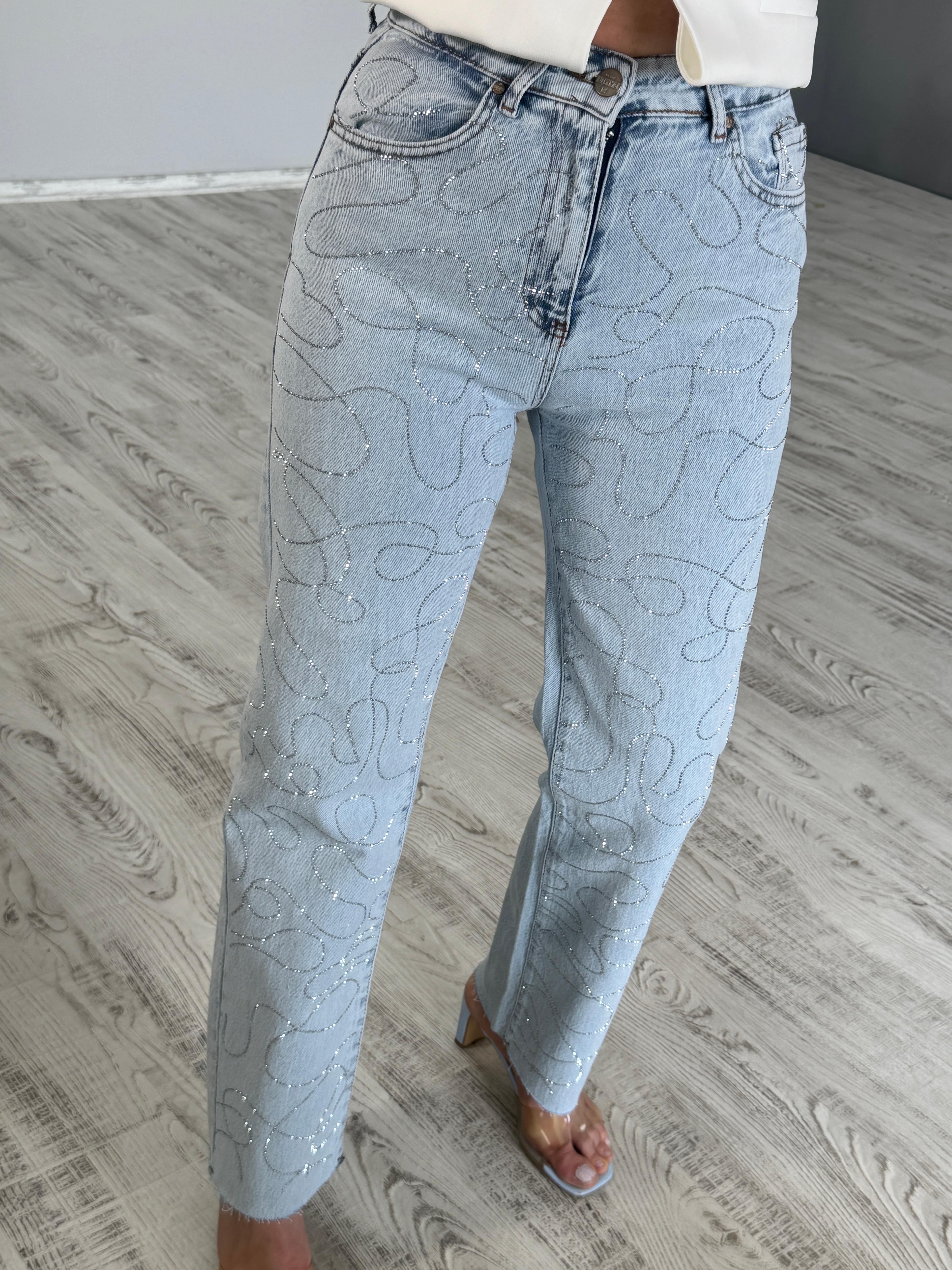 Buz Mavi Taşlı Jean 