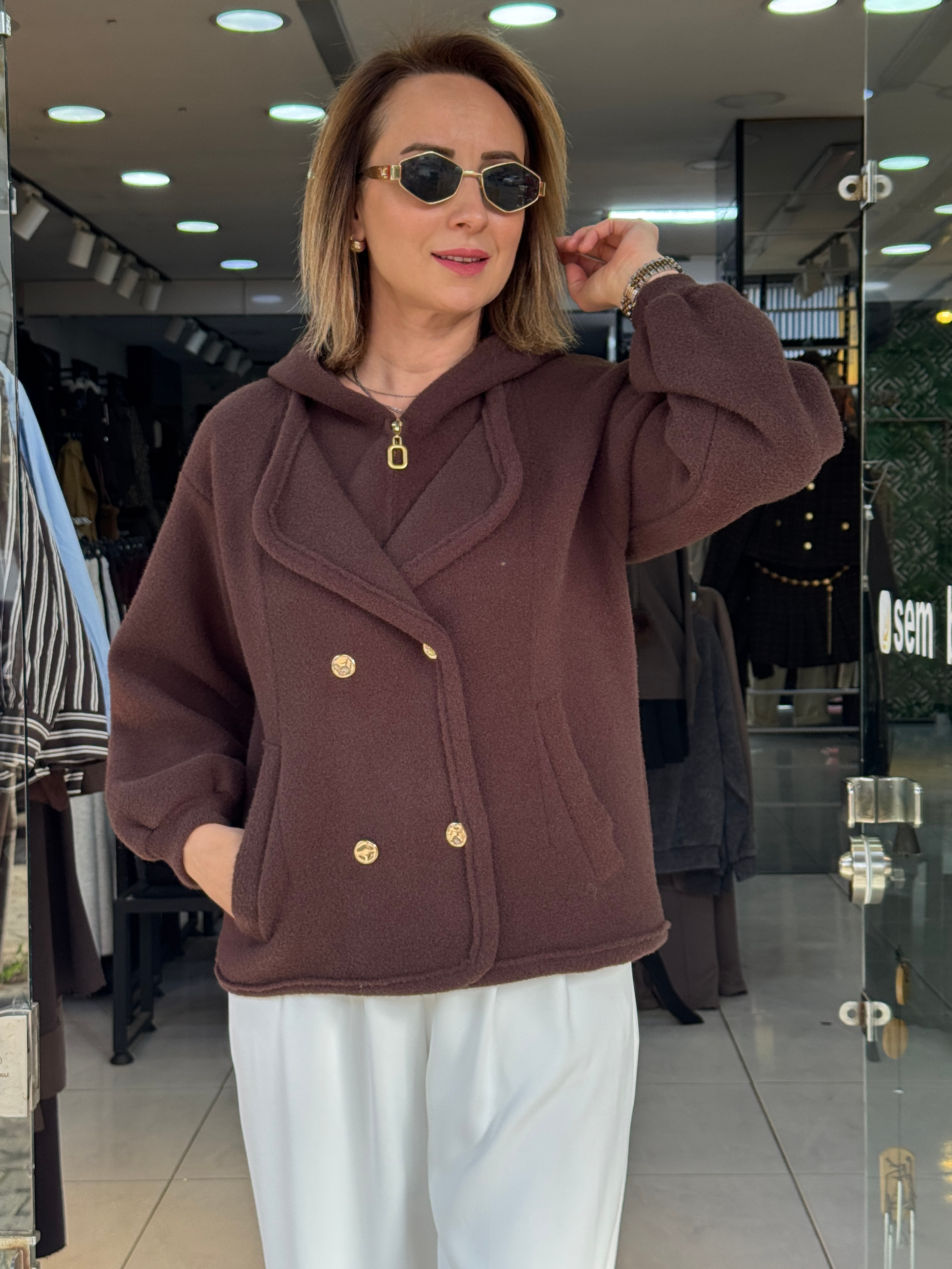 Angora Gold Düğmeli Kapüşonlu Ceket