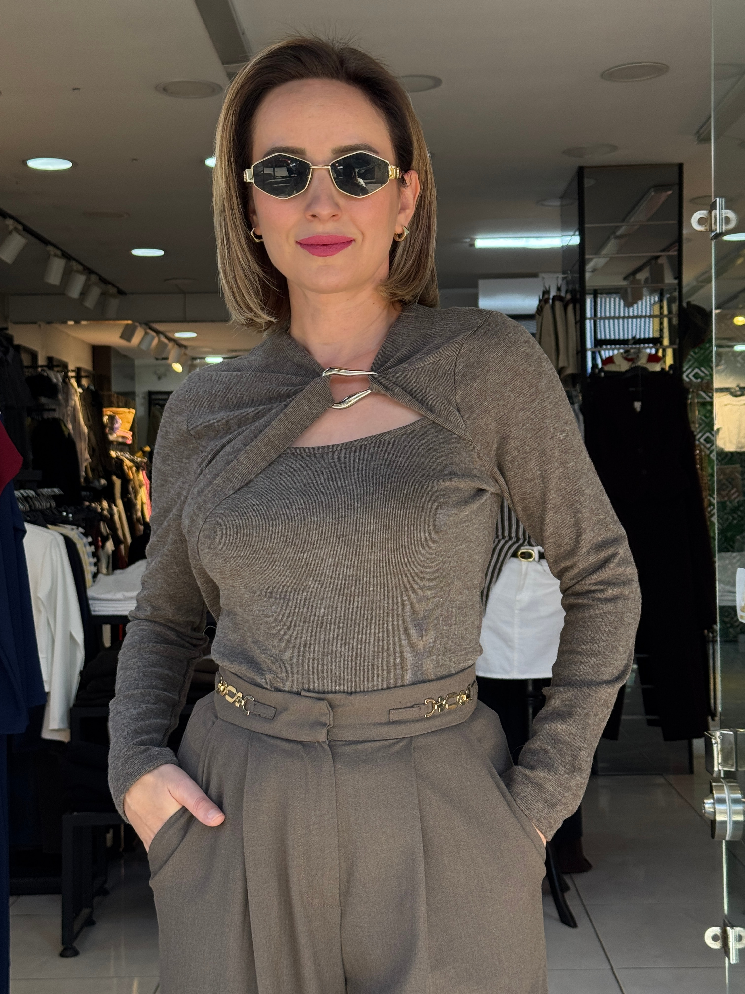 Pencere Detaylı Örme Bluz