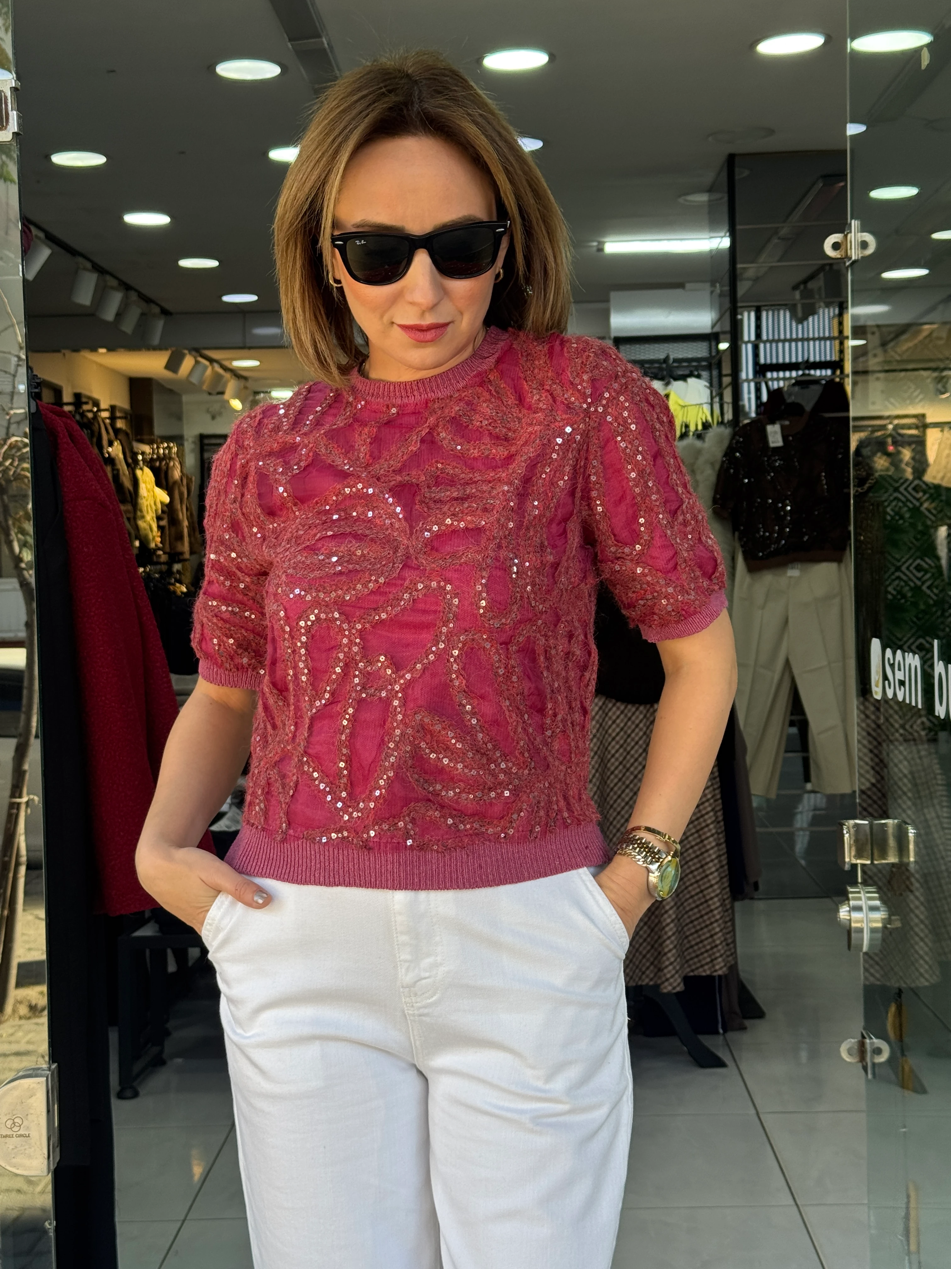 Tül Payet İşlemeli Triko