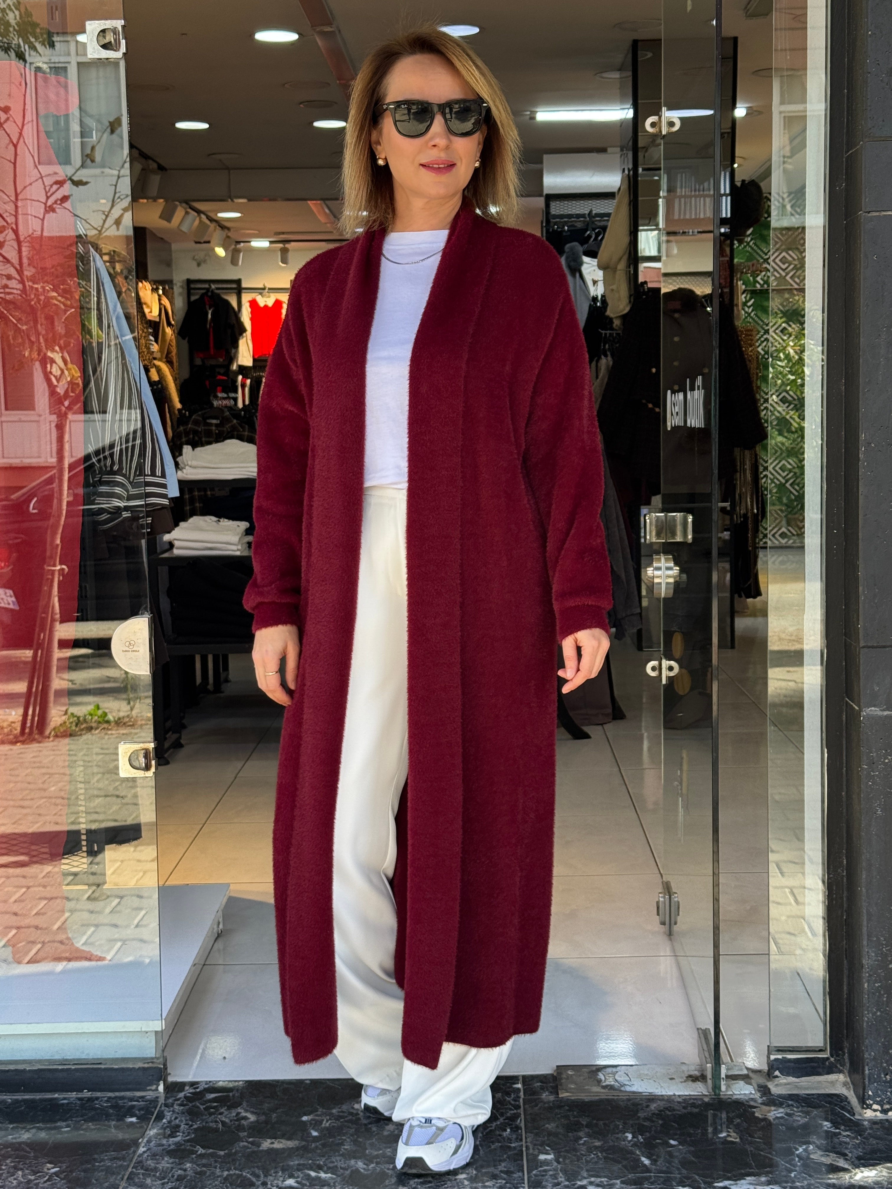 Uzun Yumoş Hırka - Bordo