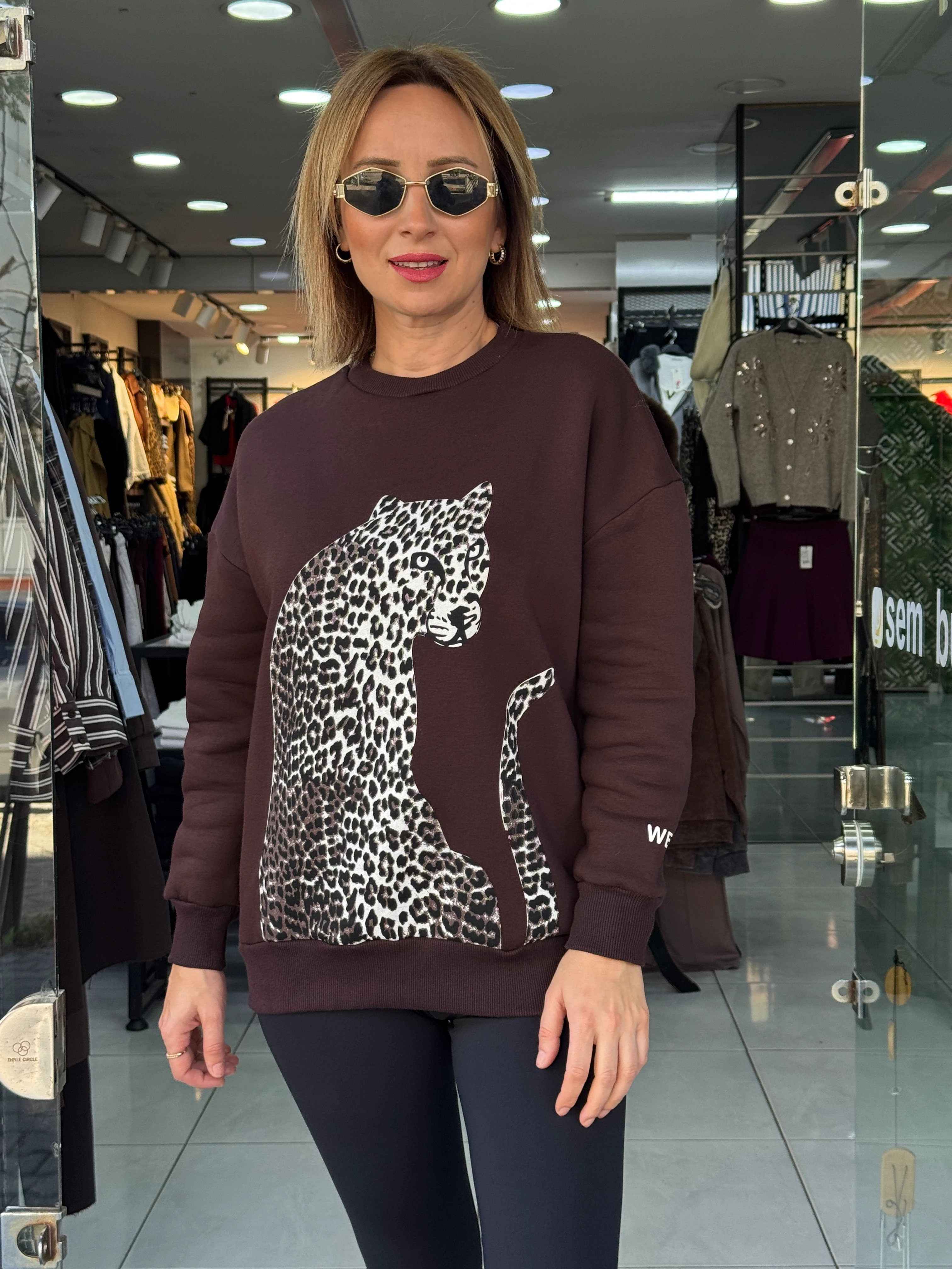 Leoparlı Şardonlu Sweat