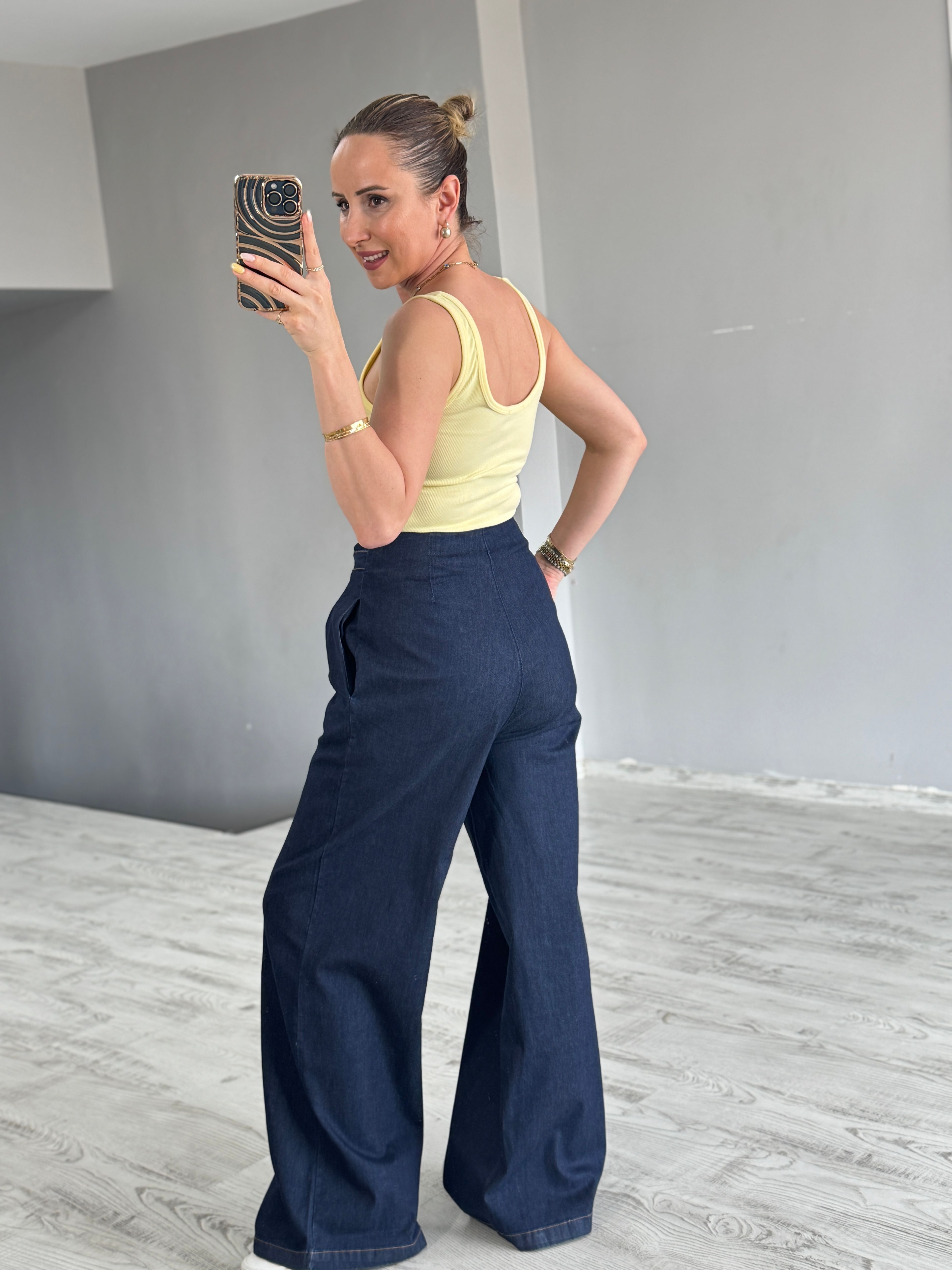 Lacivert Bel Düğmeli Jean