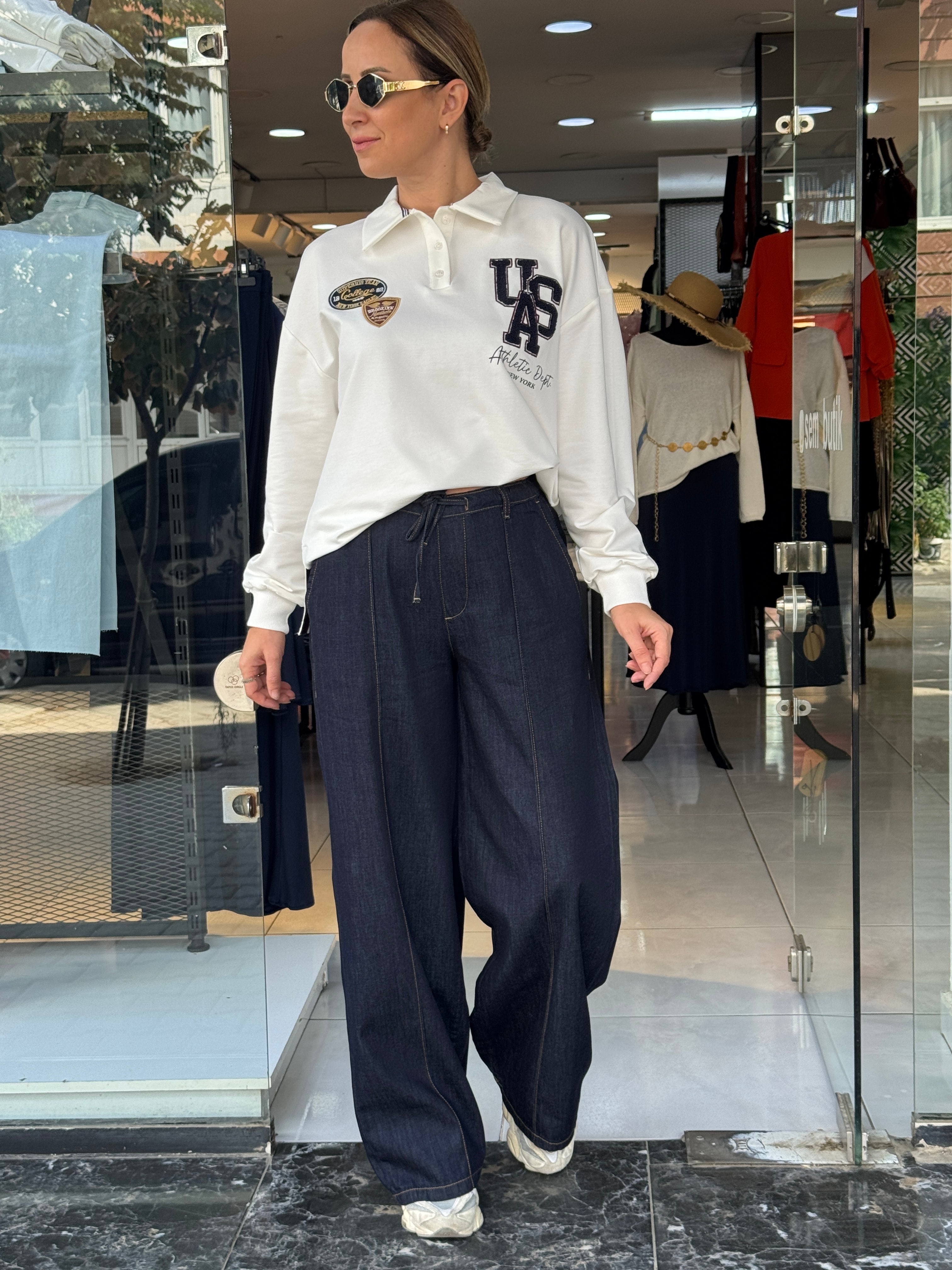 Bel Lastikli Lacivert Denim