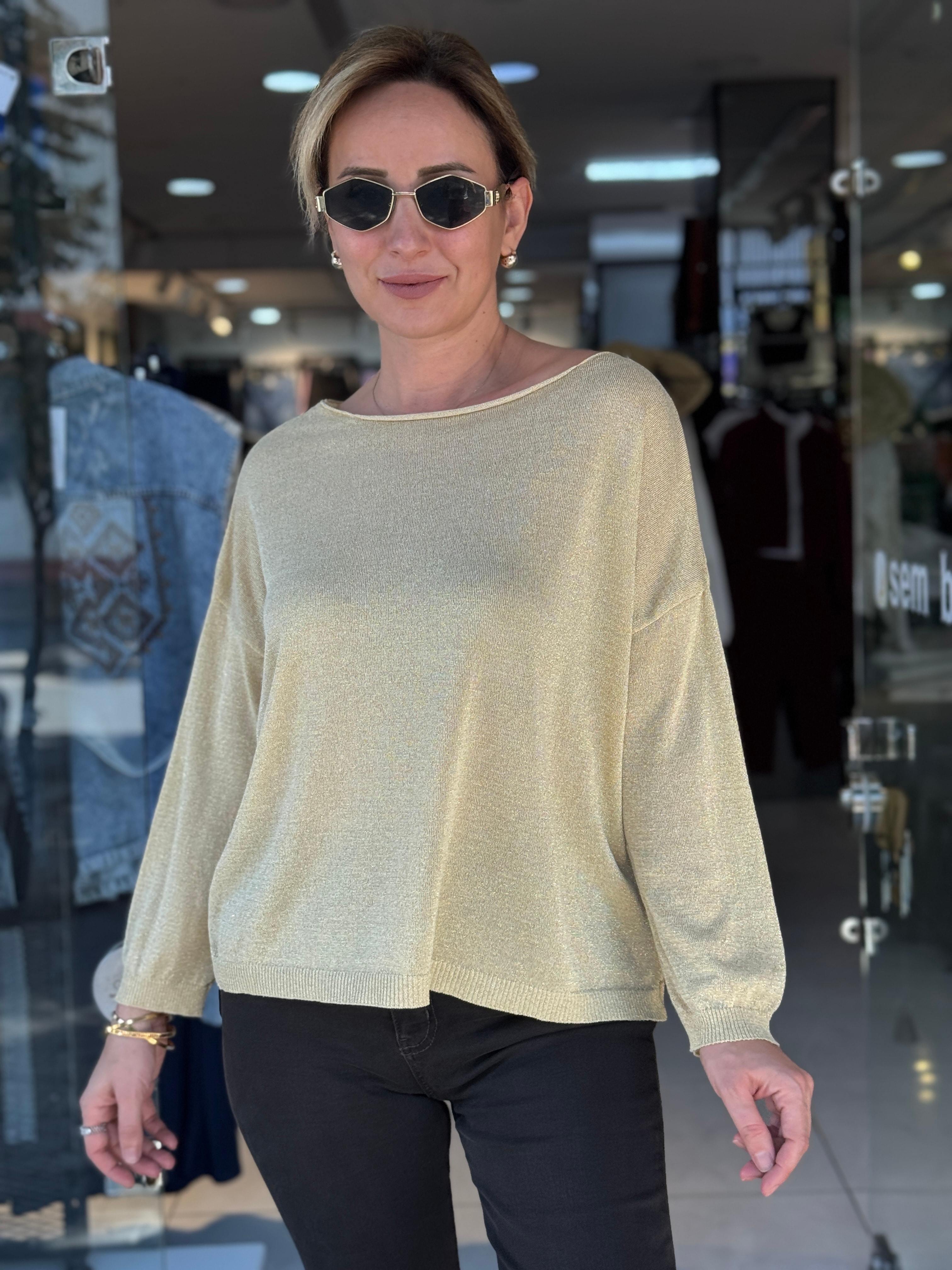 Simli Merserize Triko Bluz