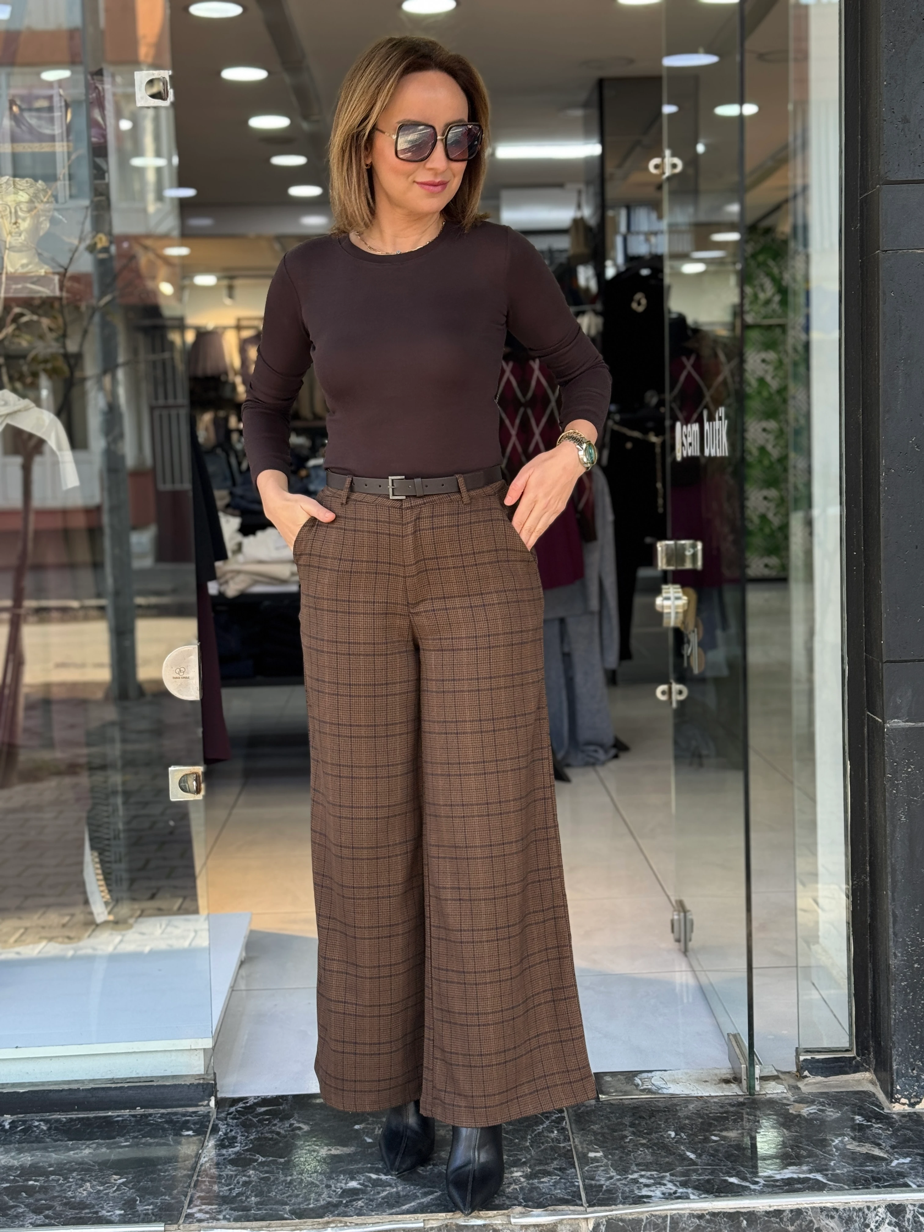 Kemerli Ekose Pantolon