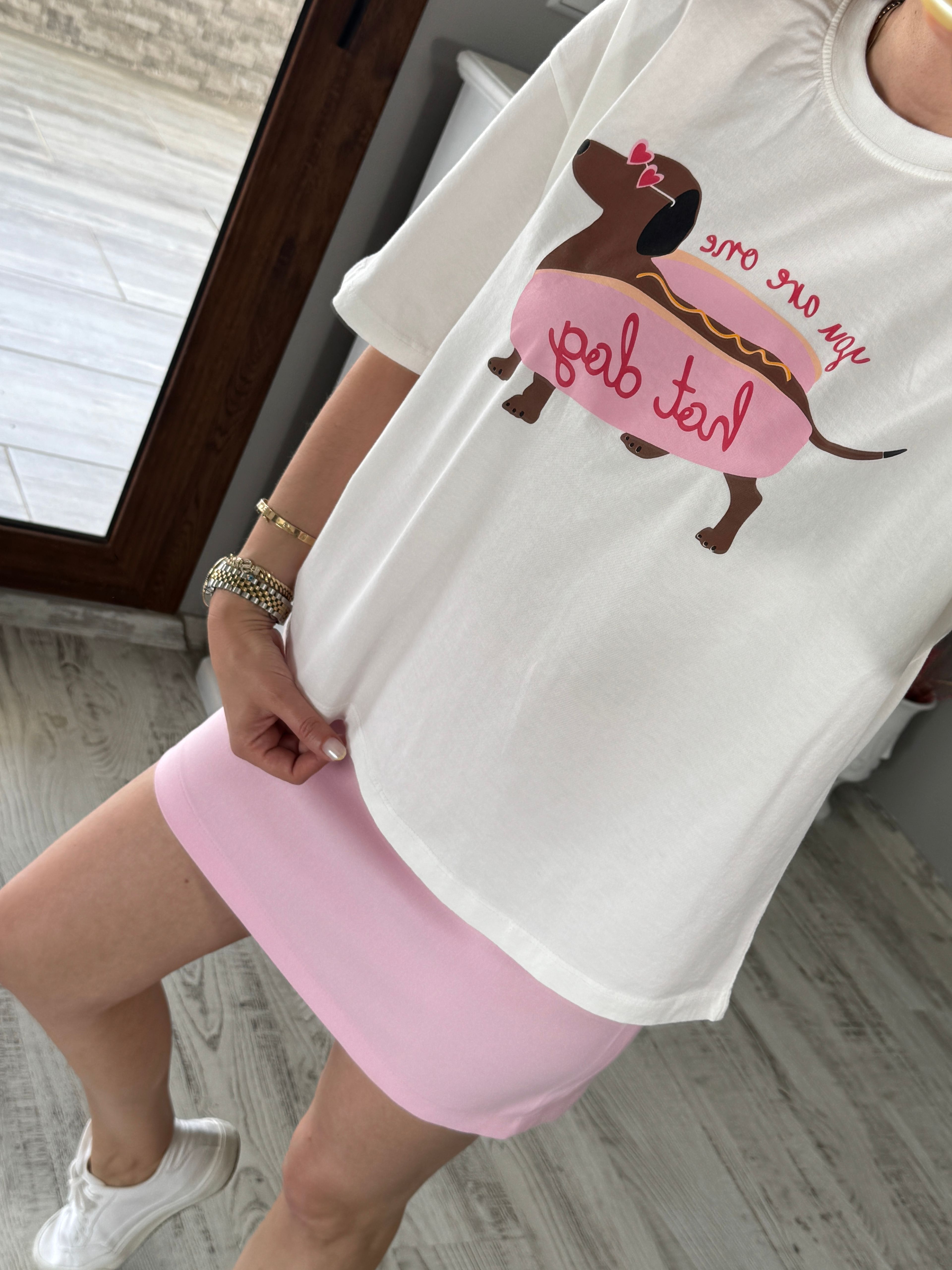 Pembe Baskı Detay Tshirt
