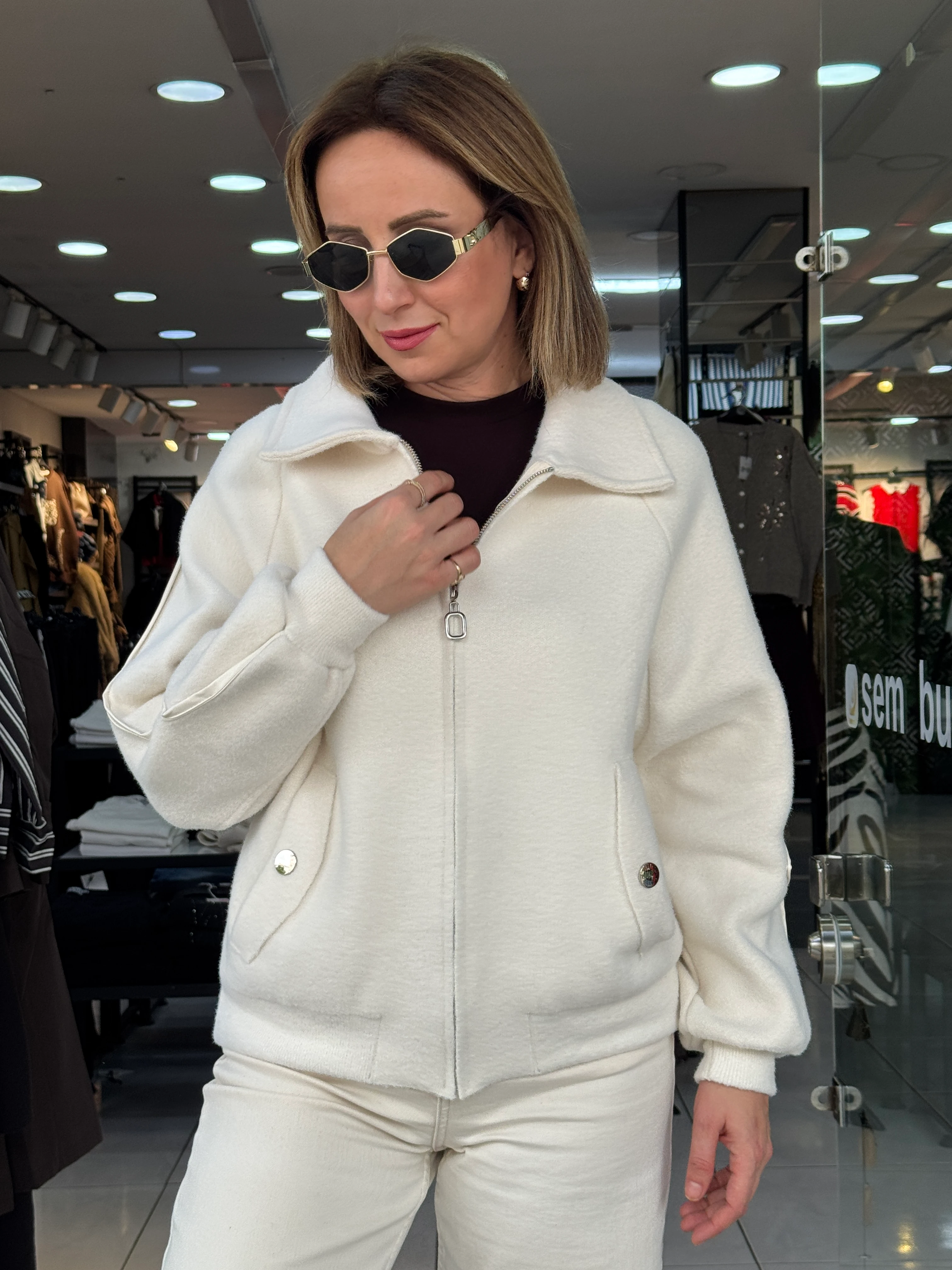 Angora Deri Detaylı Yumoş Ceket