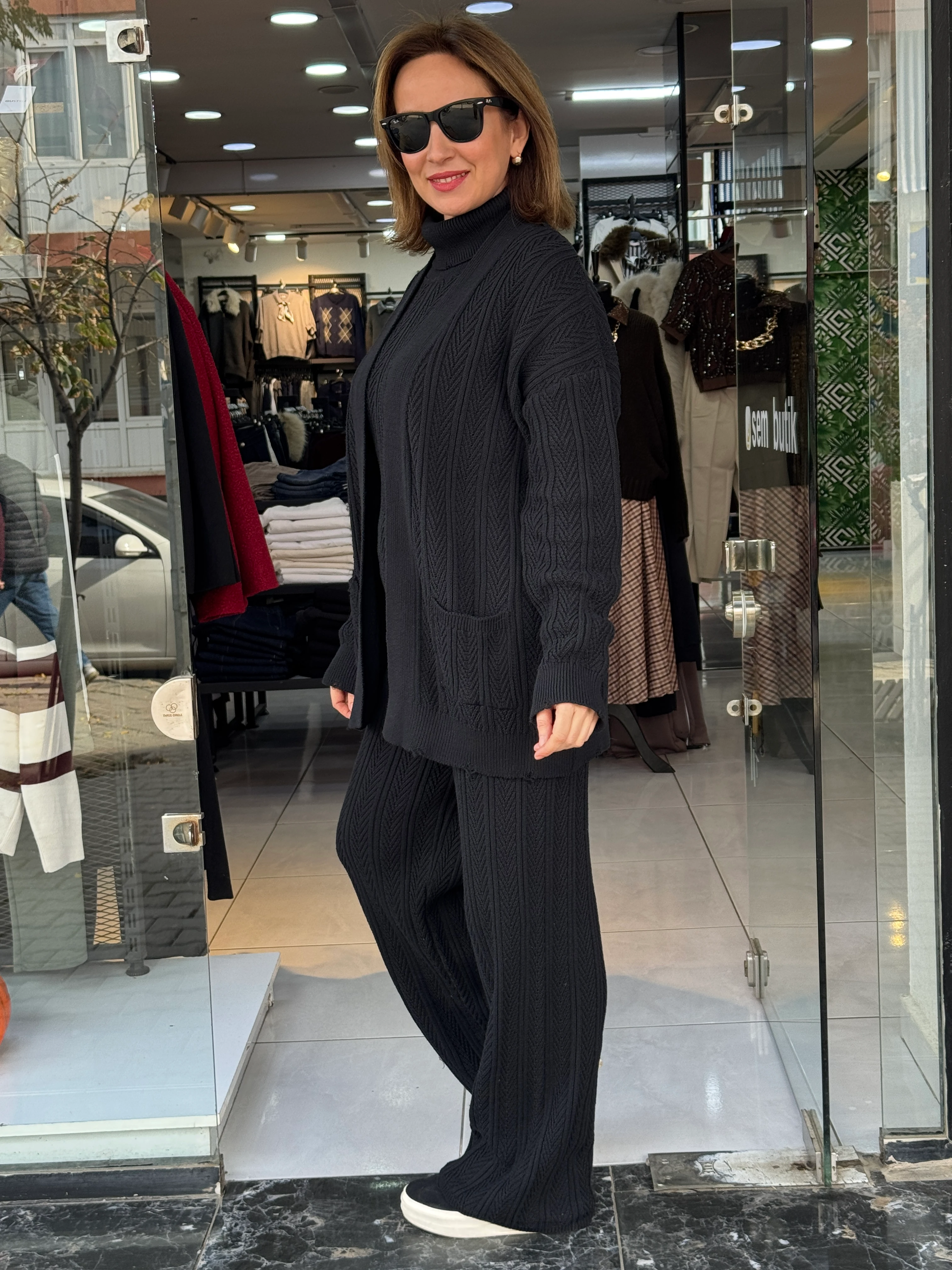 Siyah 3'lü Triko Takım