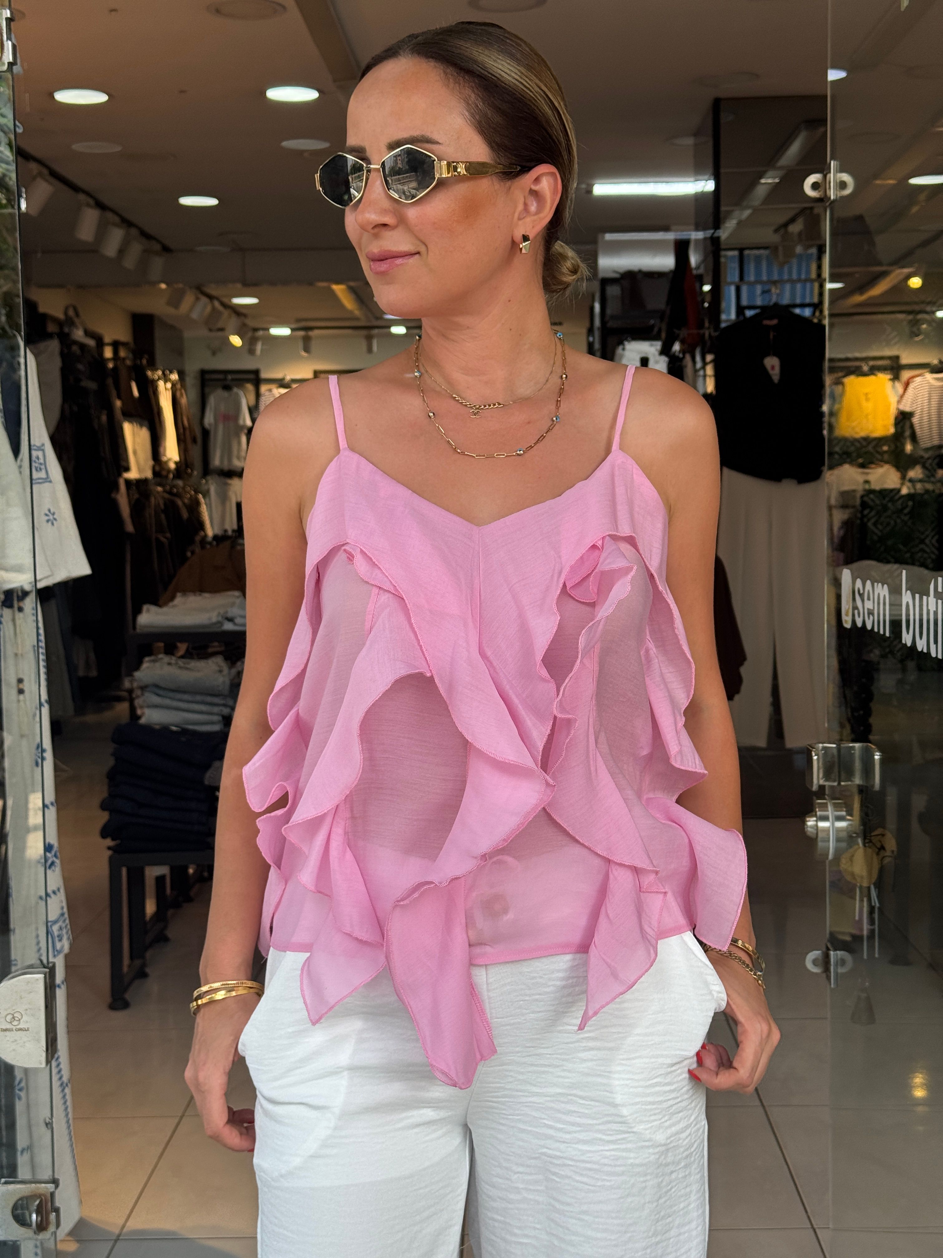 Pembe Fırfırlı Bluz