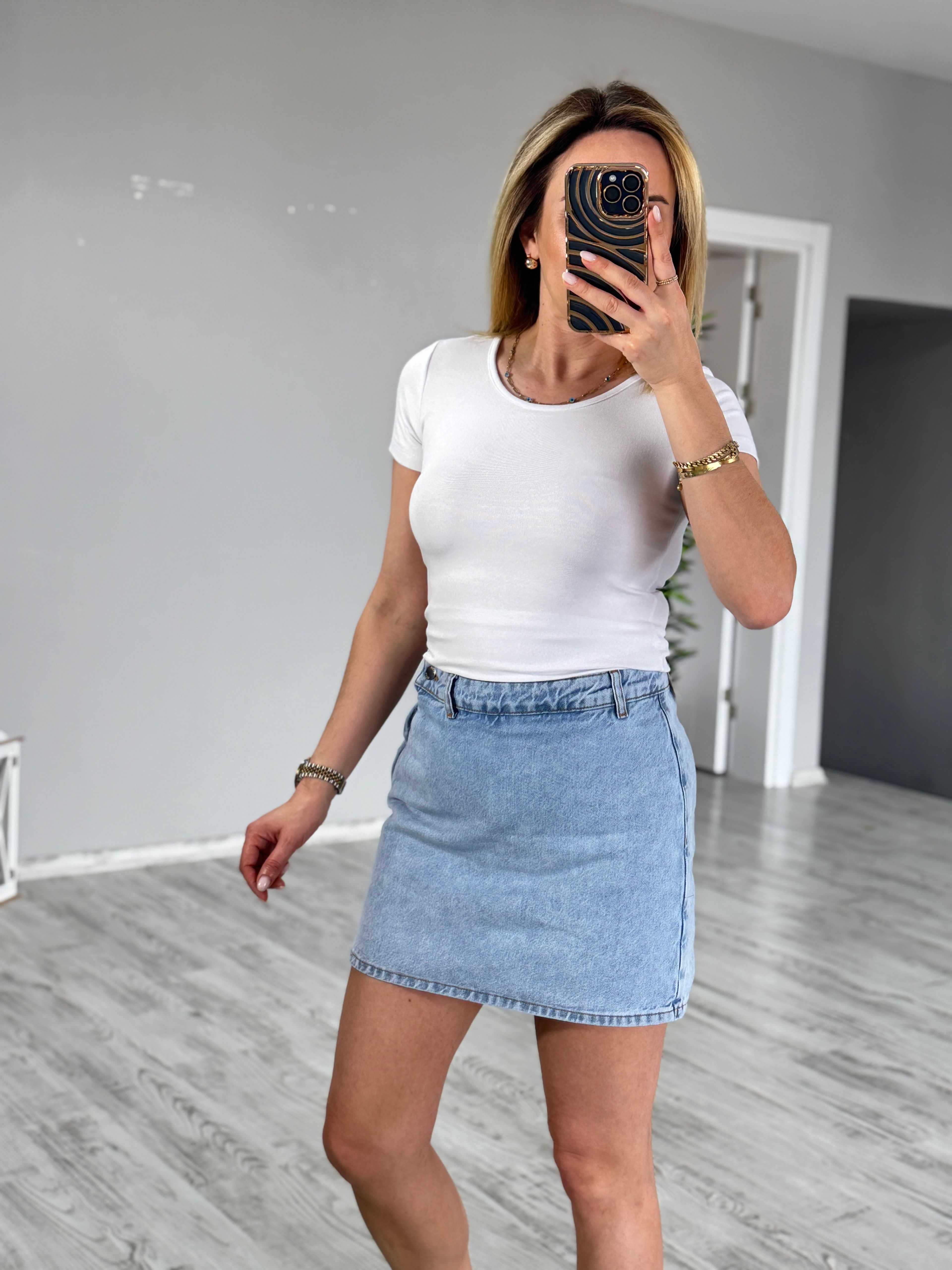 Buz Mavisi Denim Şort Etek