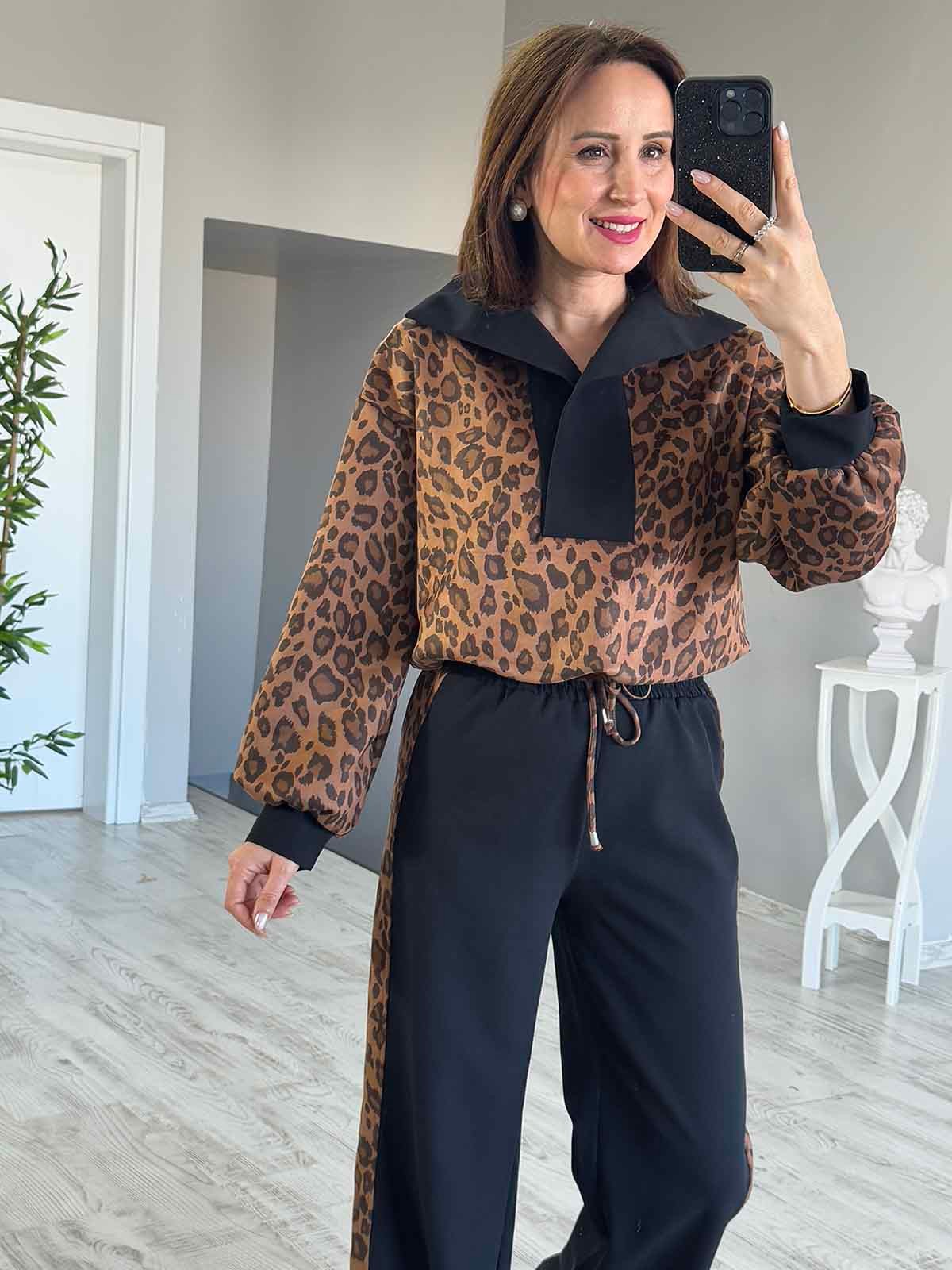 Nubuk Detaylı Leopar Takım