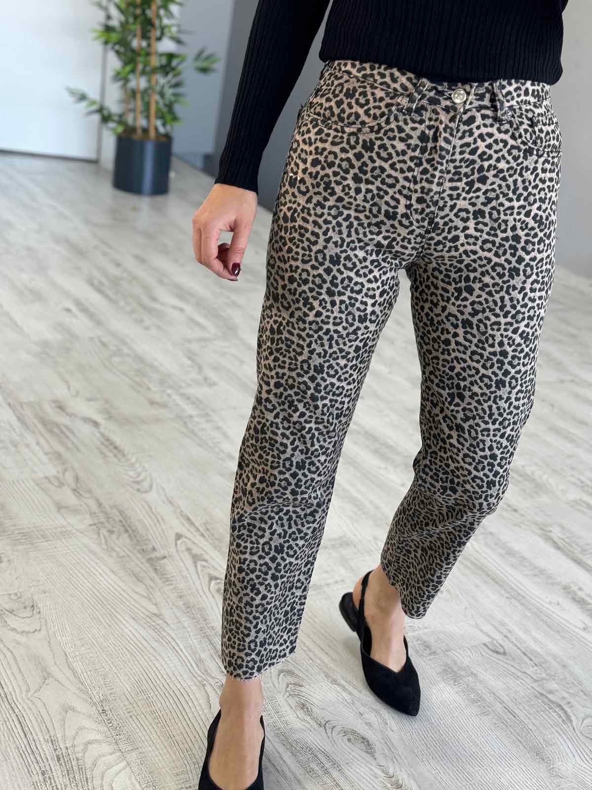 Leopar Detaylı Jean