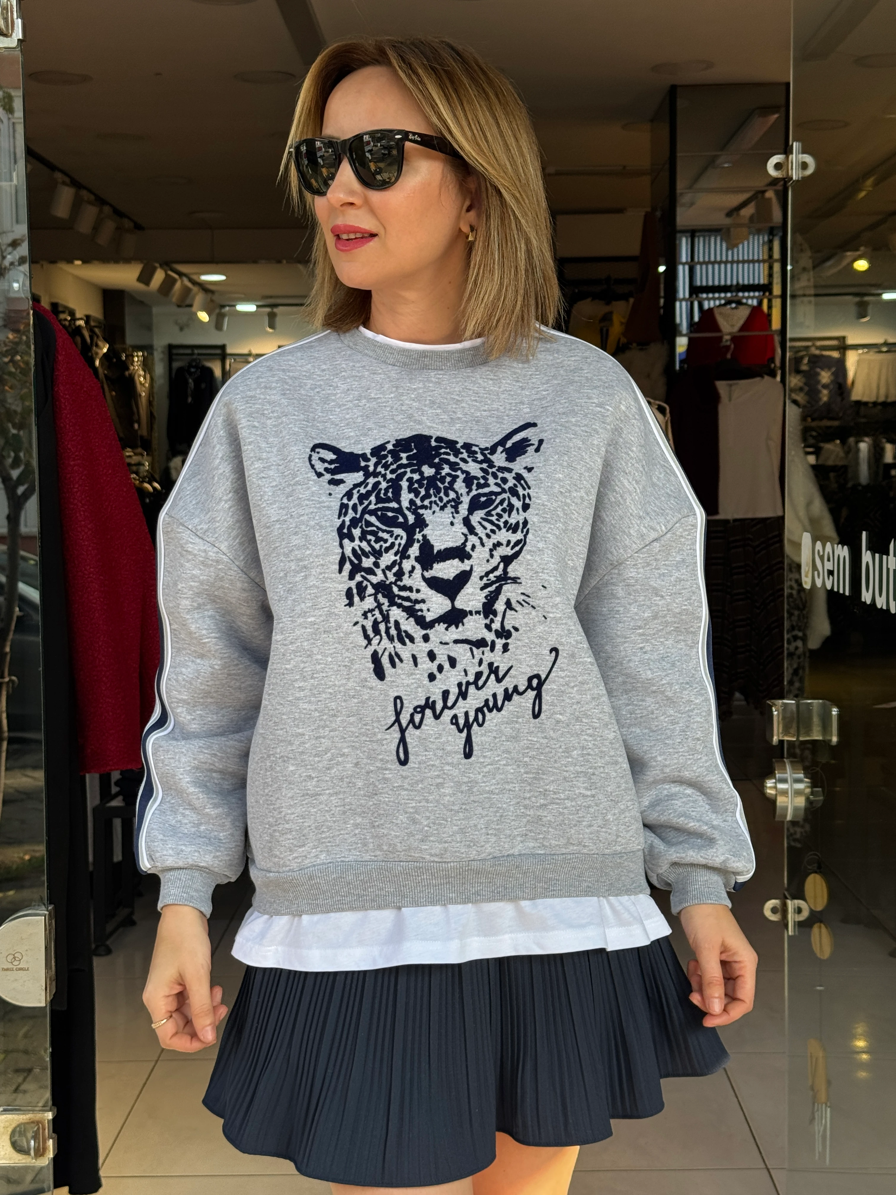 Kaplan Baskılı Tshirt Detaylı Sweat