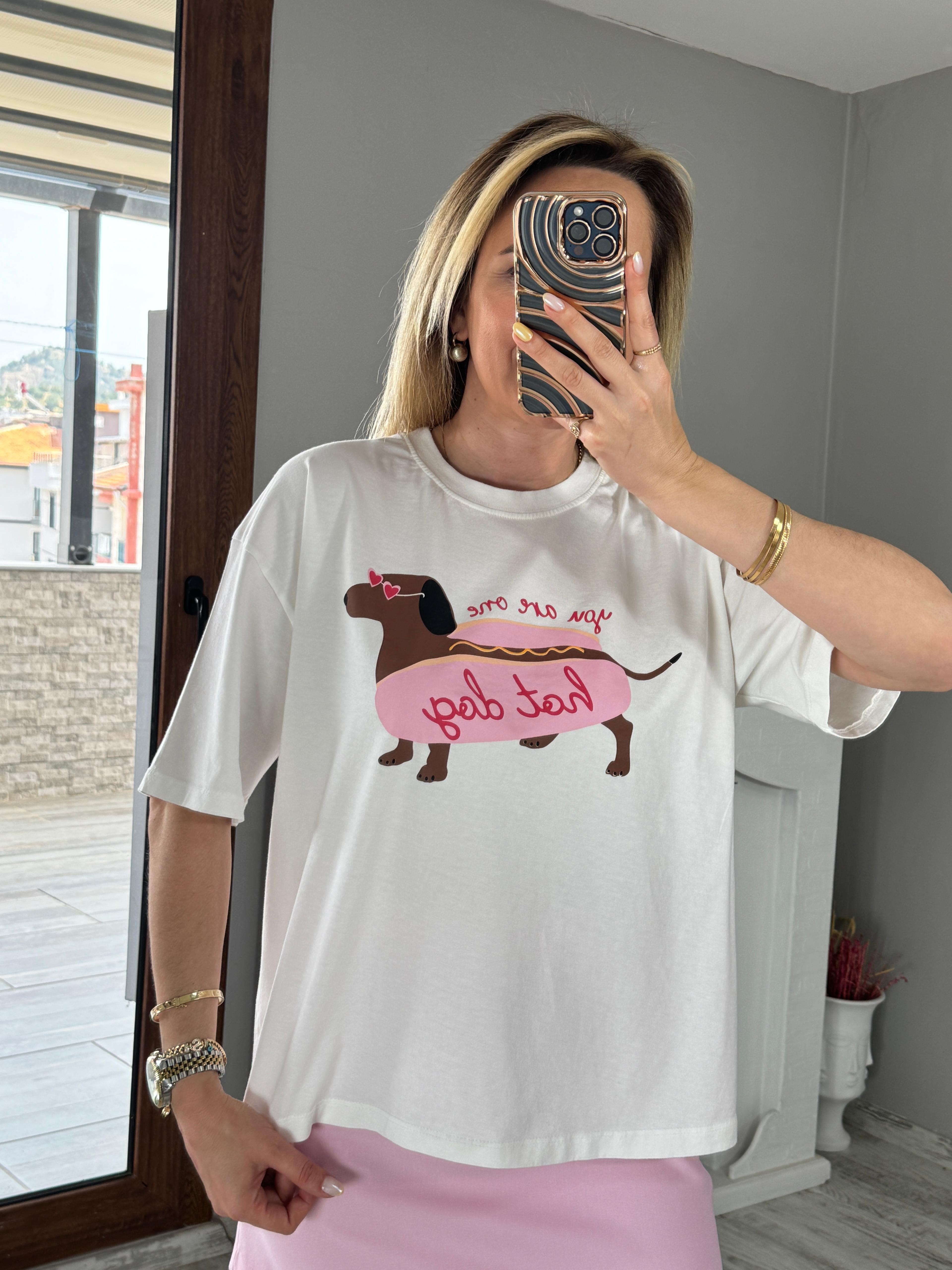 Pembe Baskı Detay Tshirt