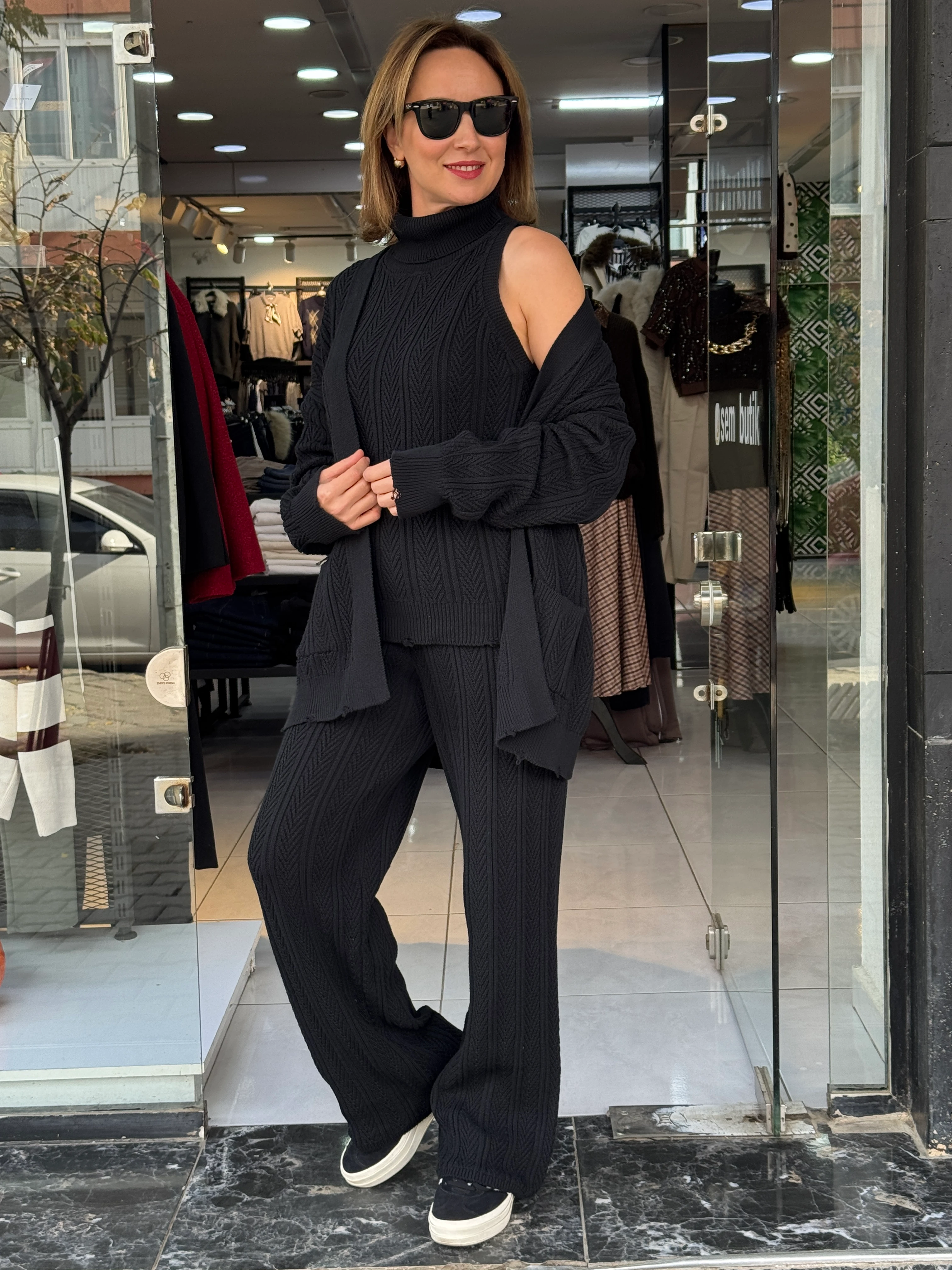 Siyah 3'lü Triko Takım