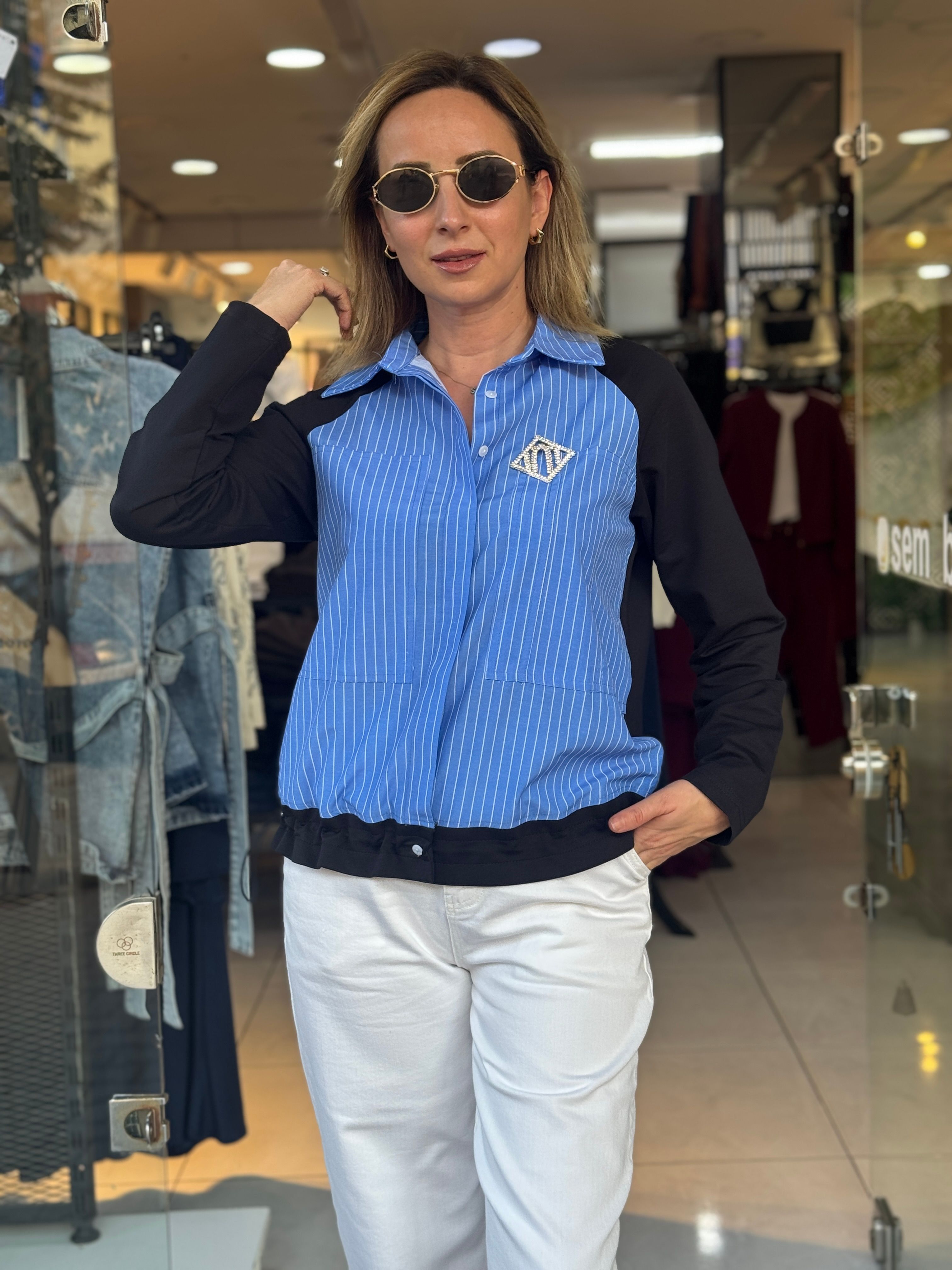 Broşlu Gömlekli Sweat