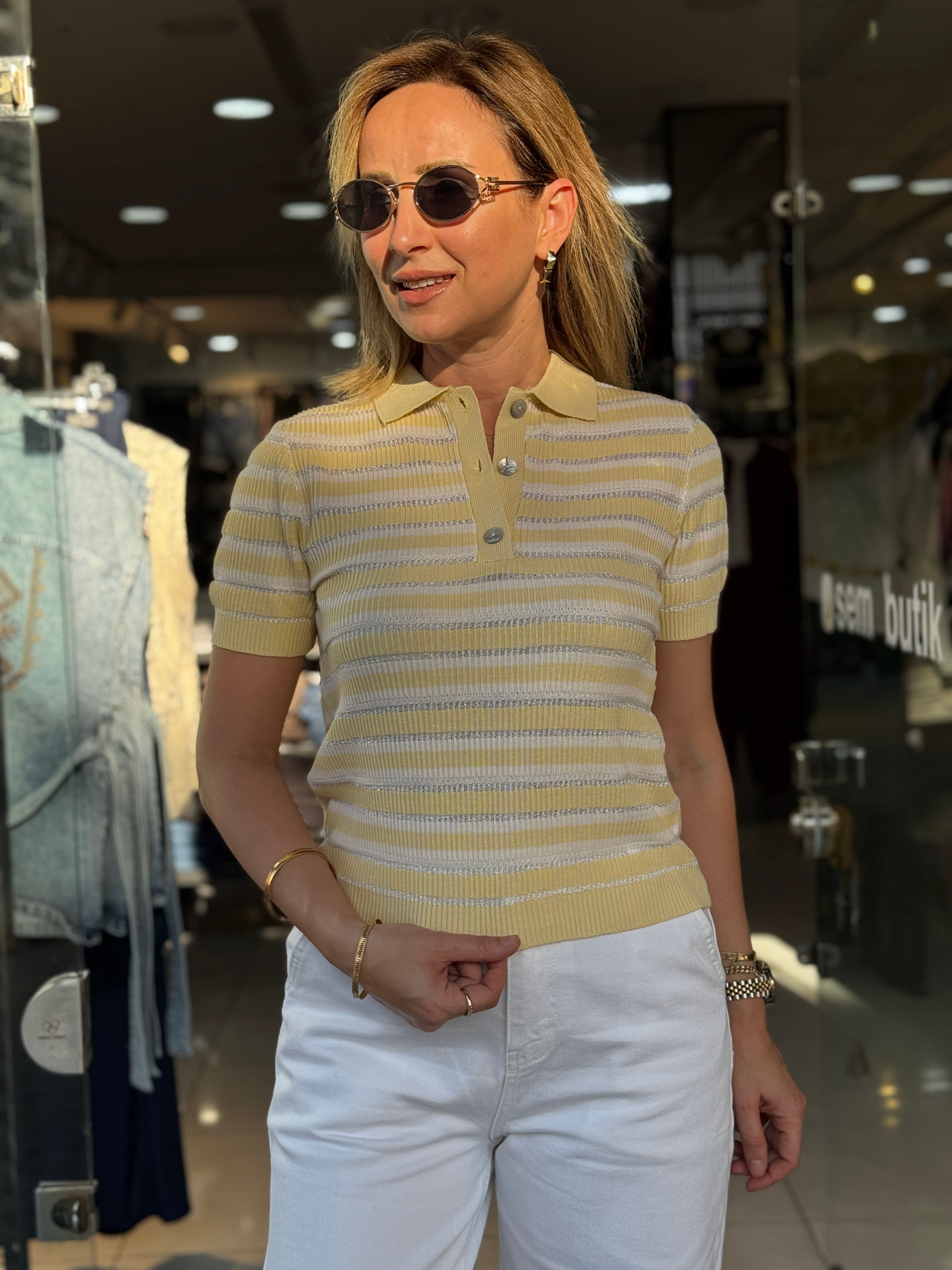 Polo Yaka Çizgili Triko