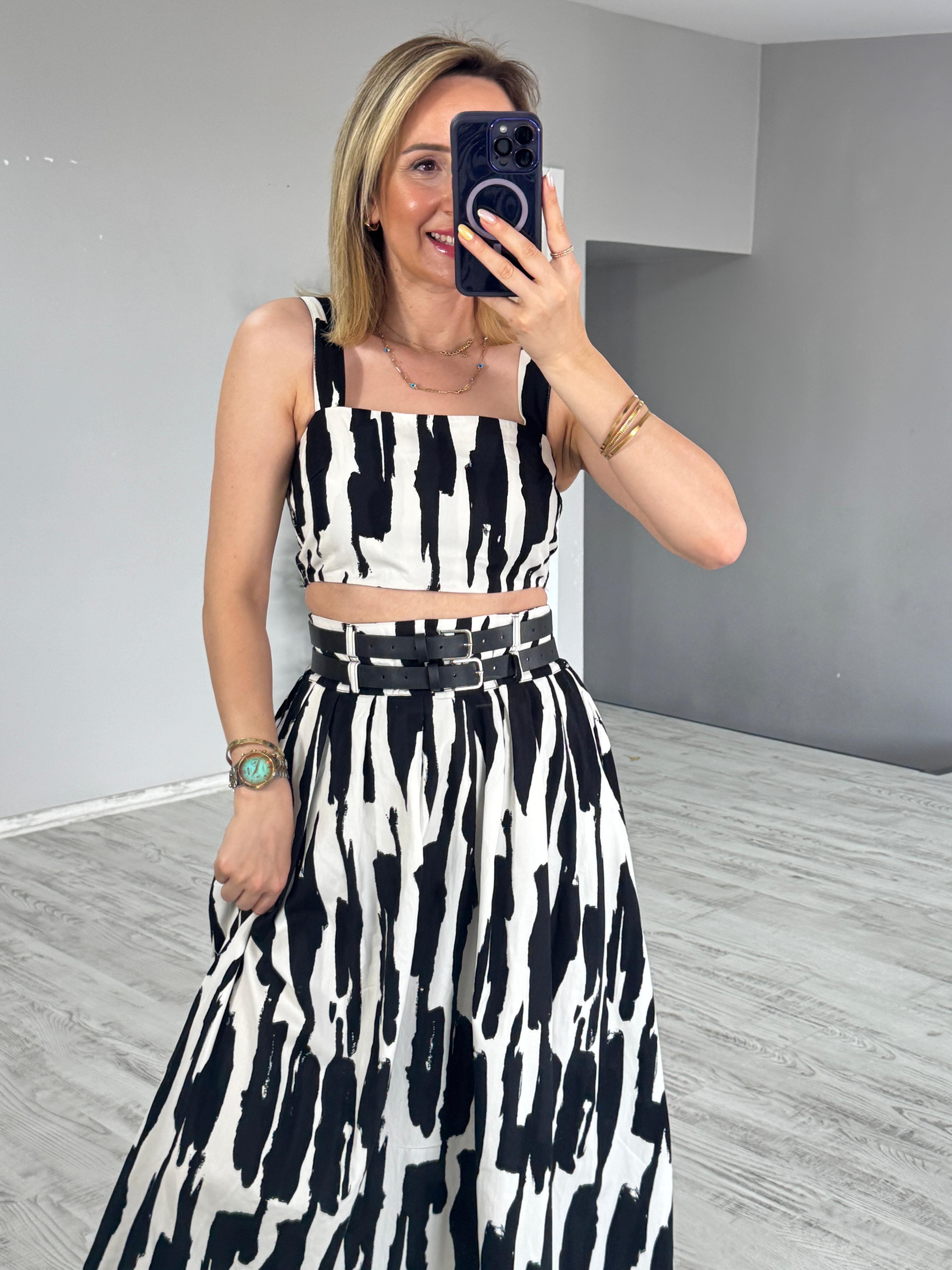 Zebra Desen Kemerli Takım