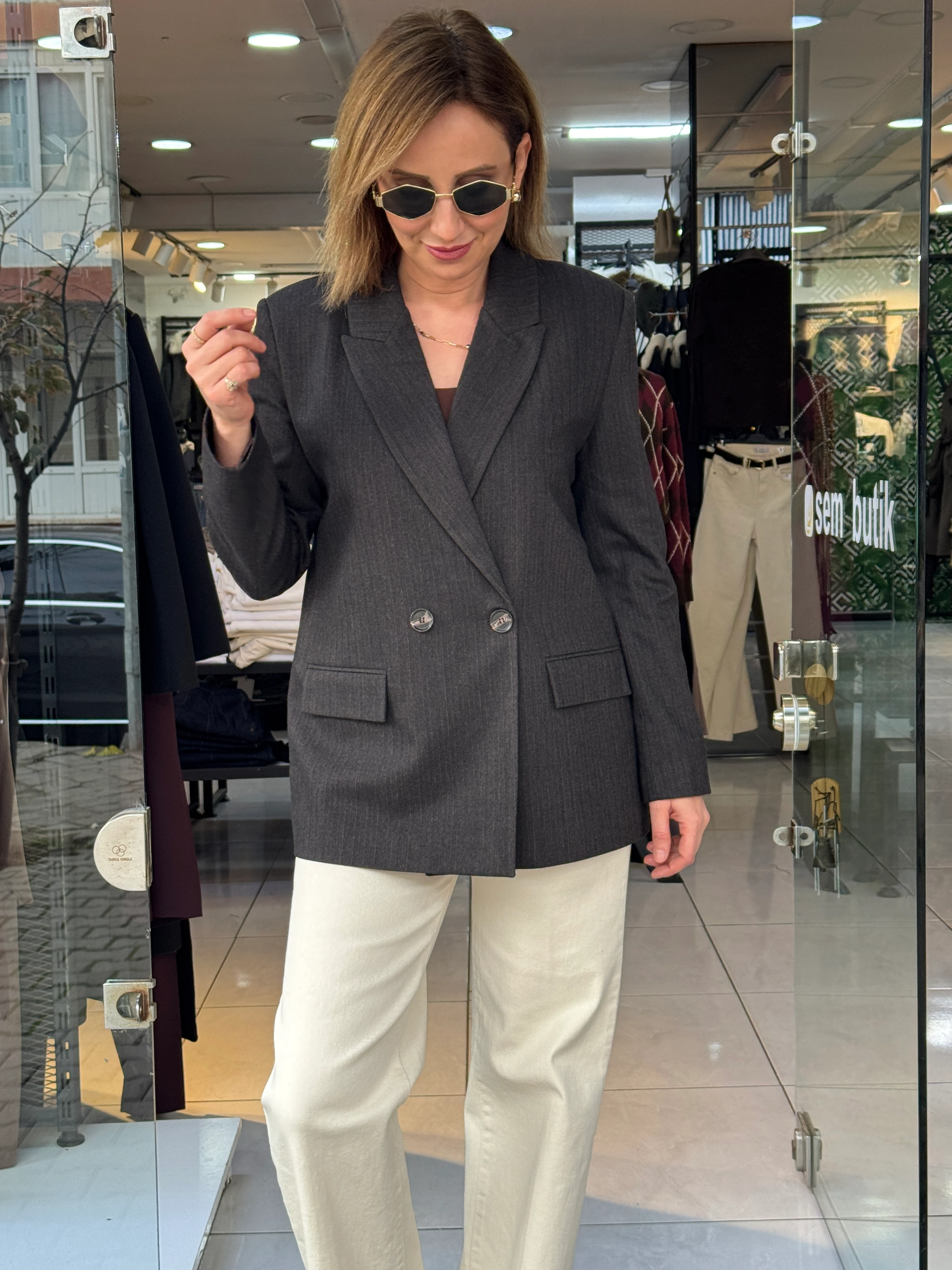 Kahve Çizgili Blazer