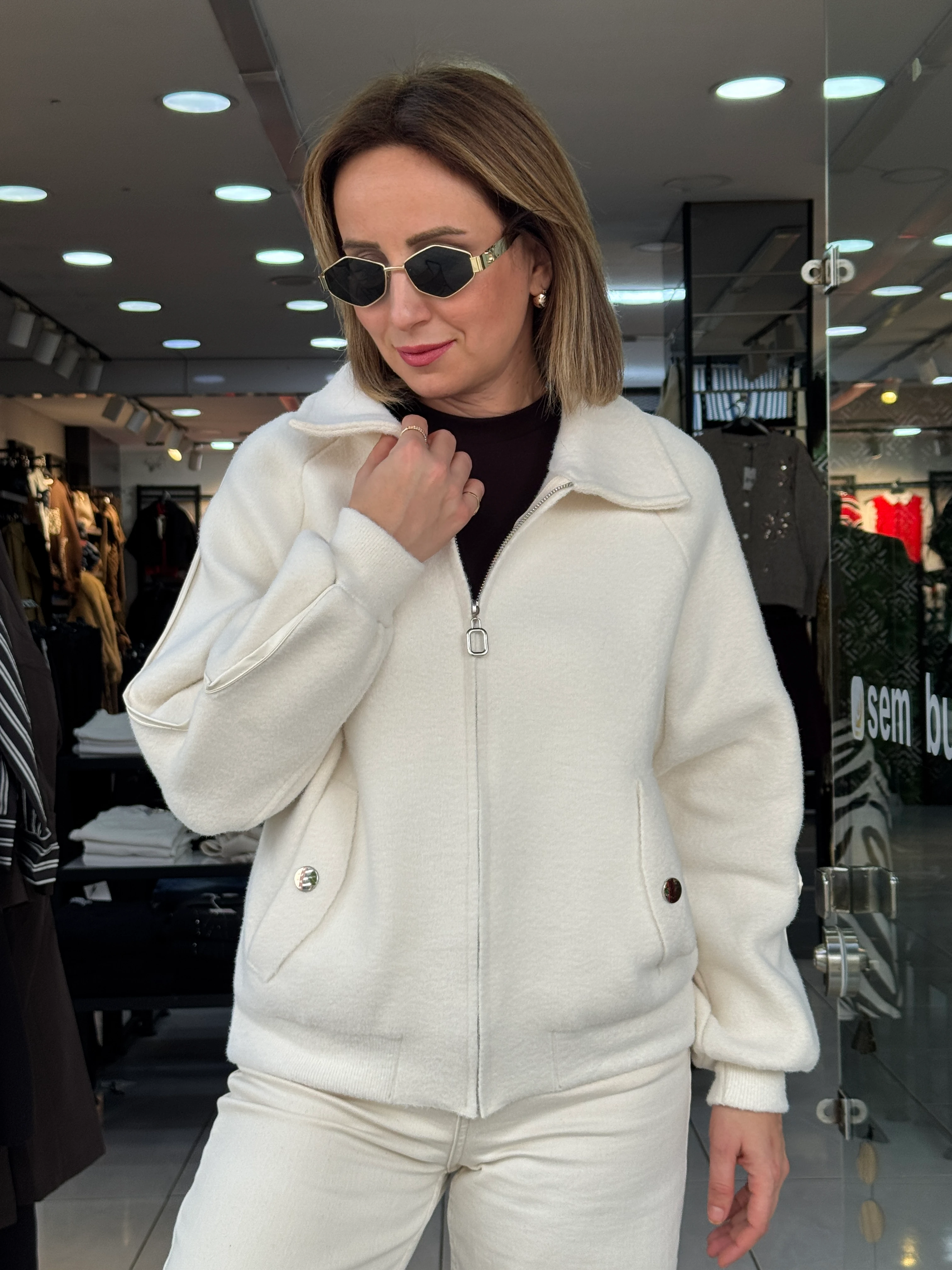 Angora Deri Detaylı Yumoş Ceket