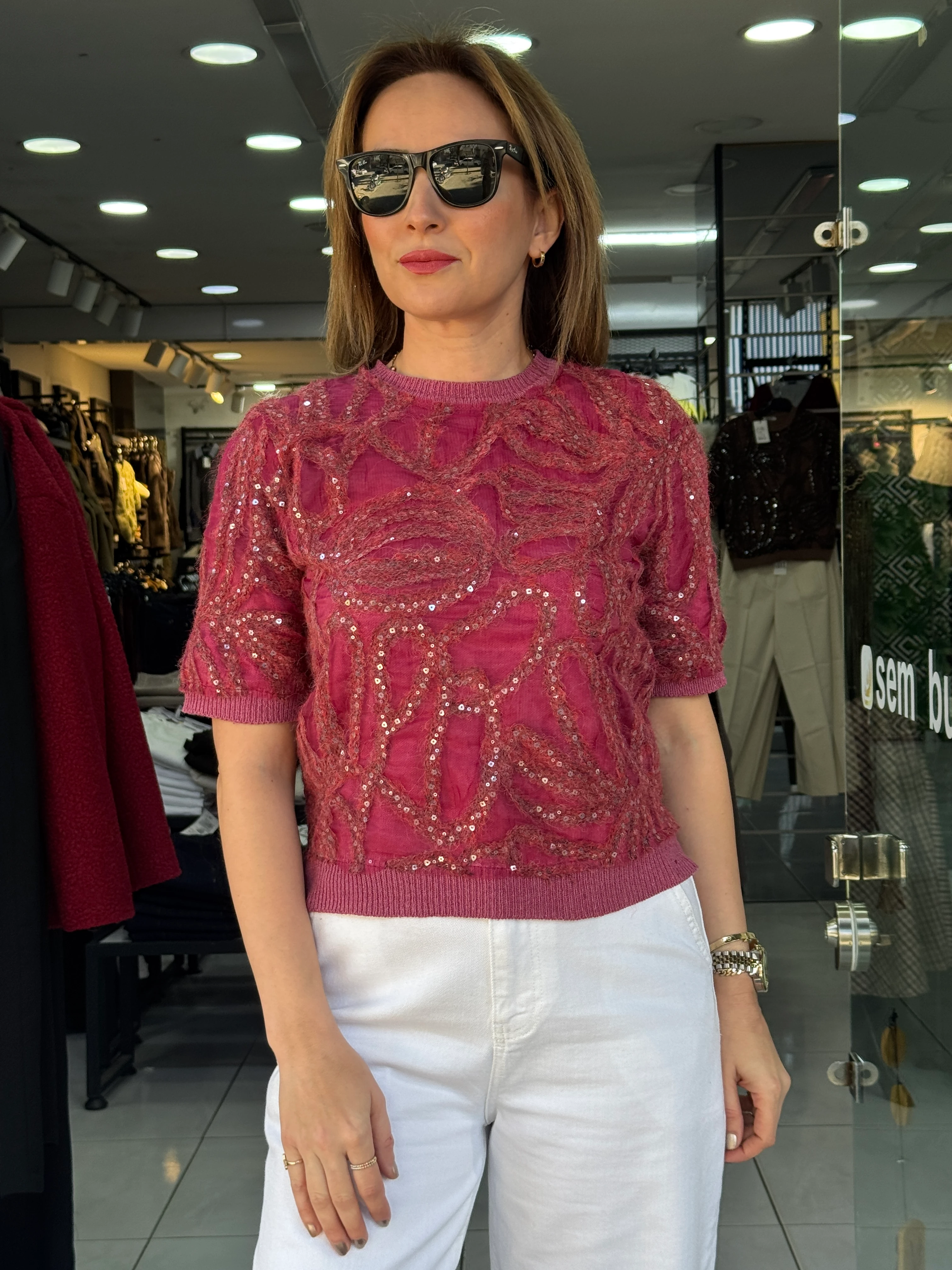 Tül Payet İşlemeli Triko - Mürdüm