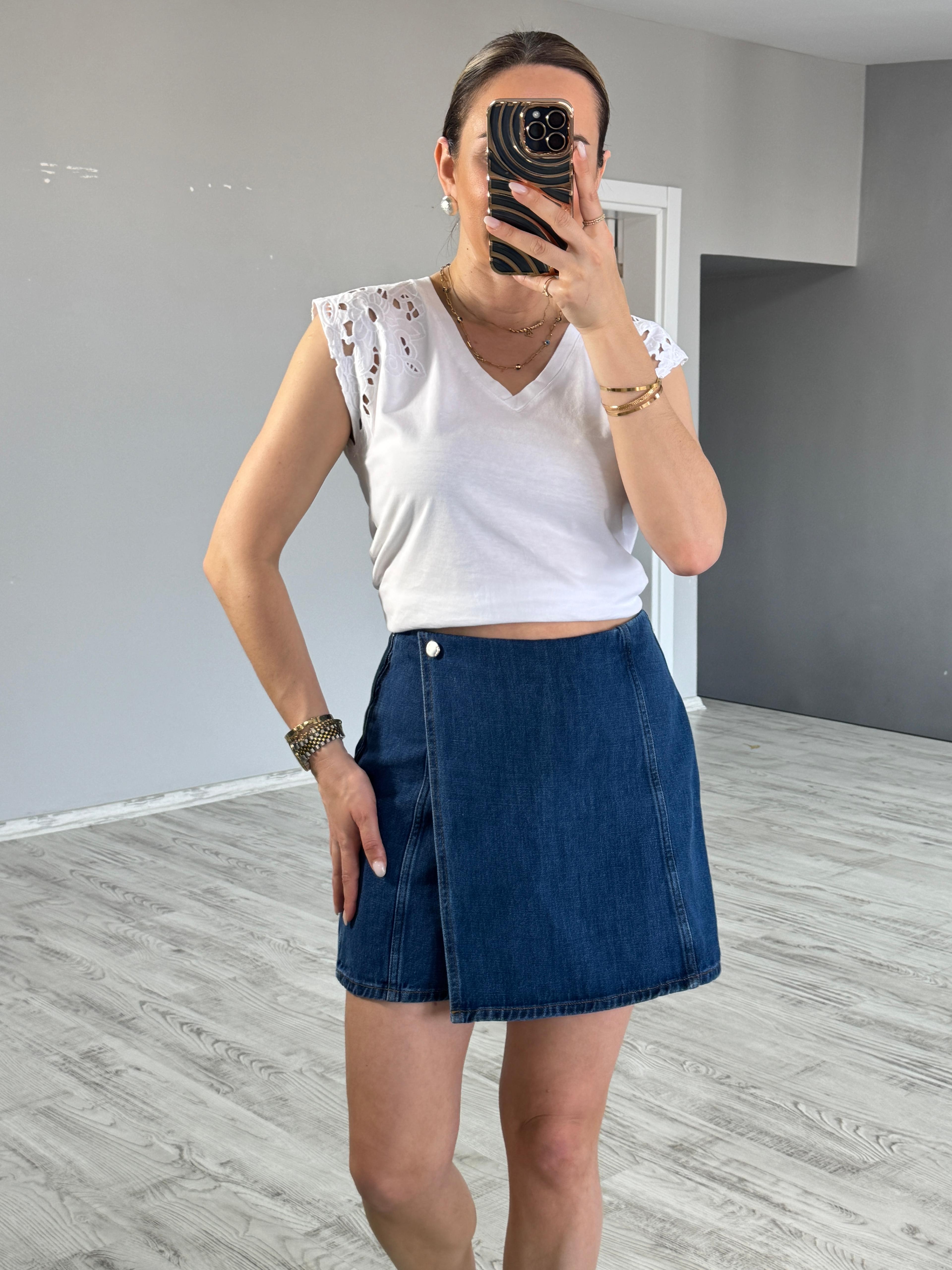 Lacivert Denim Şort Etek