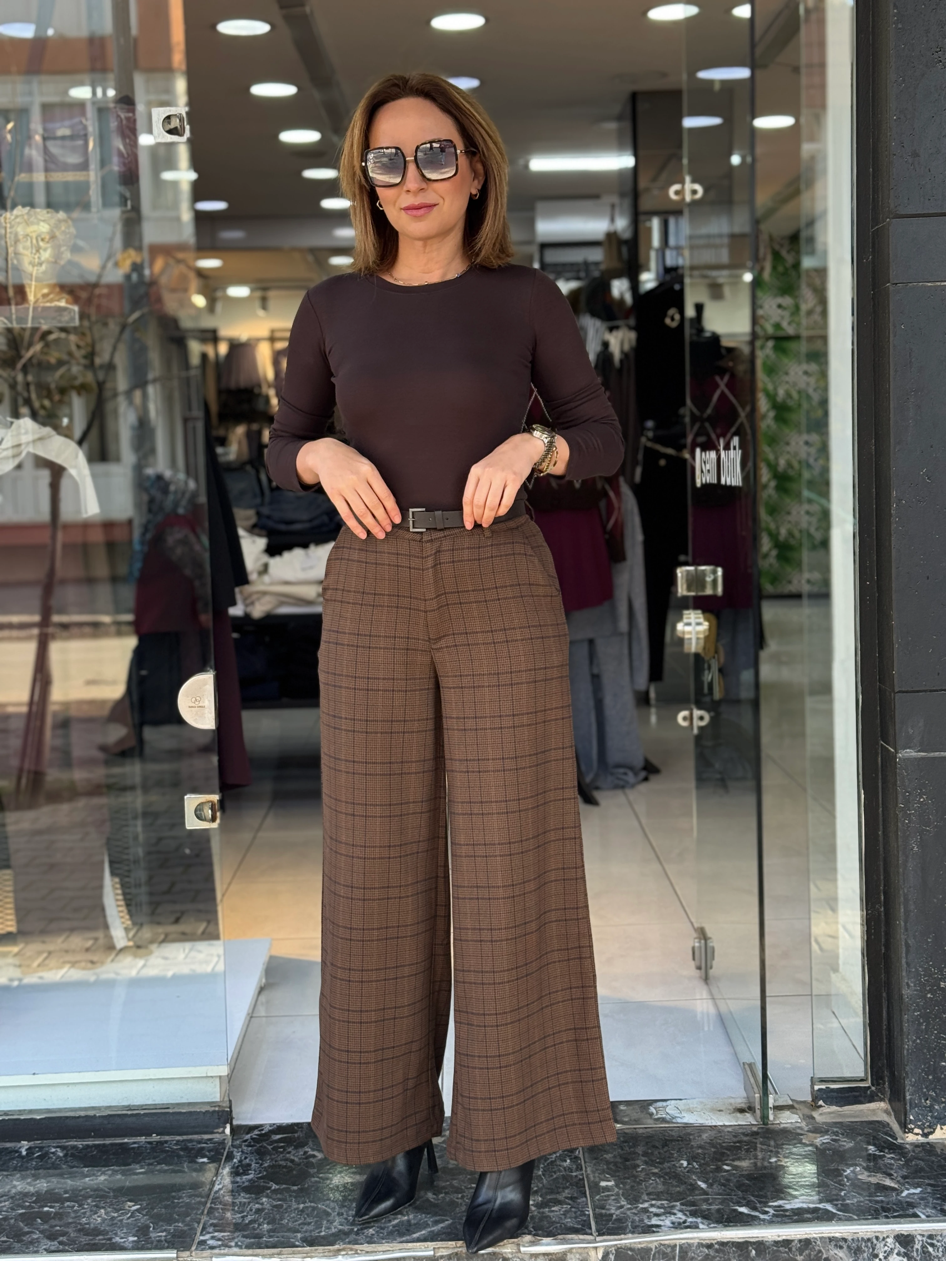 Kemerli Ekose Pantolon