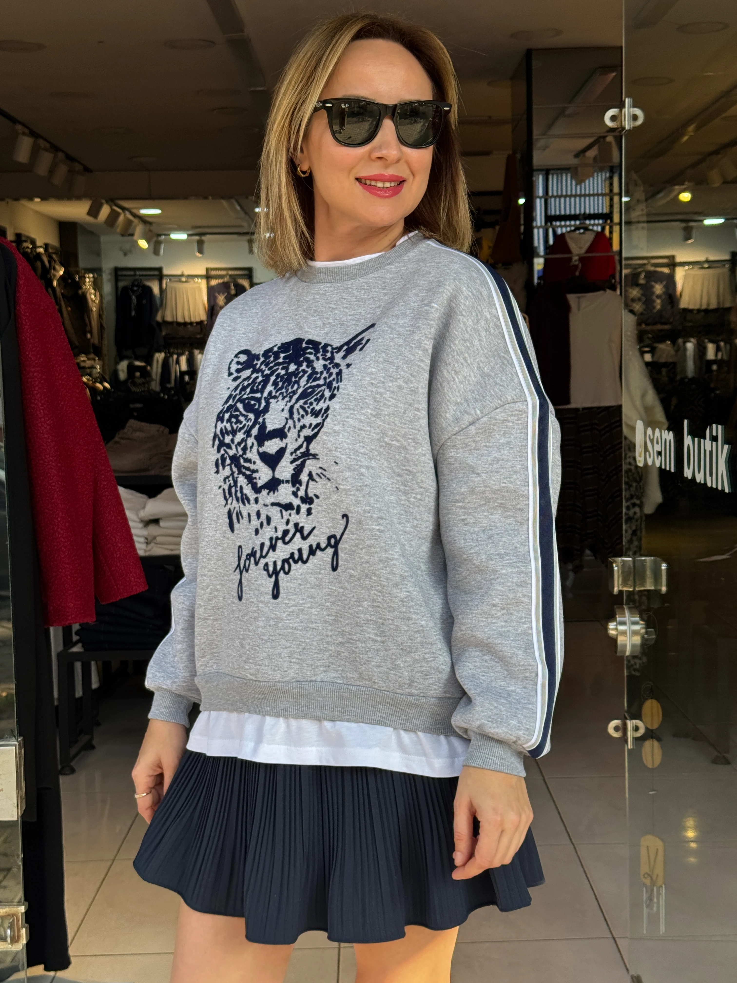 Kaplan Baskılı Tshirt Detaylı Sweat