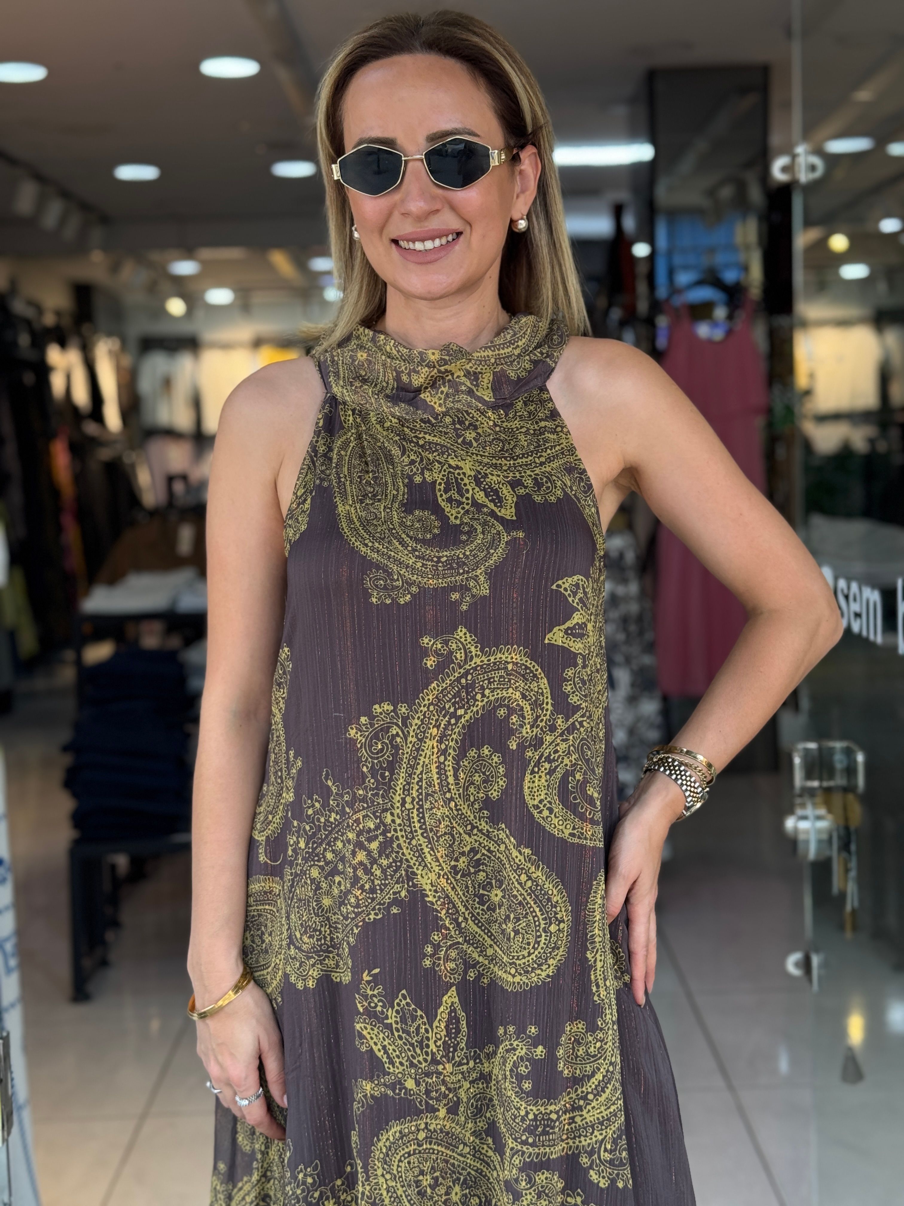 Desenli Simli Elbise