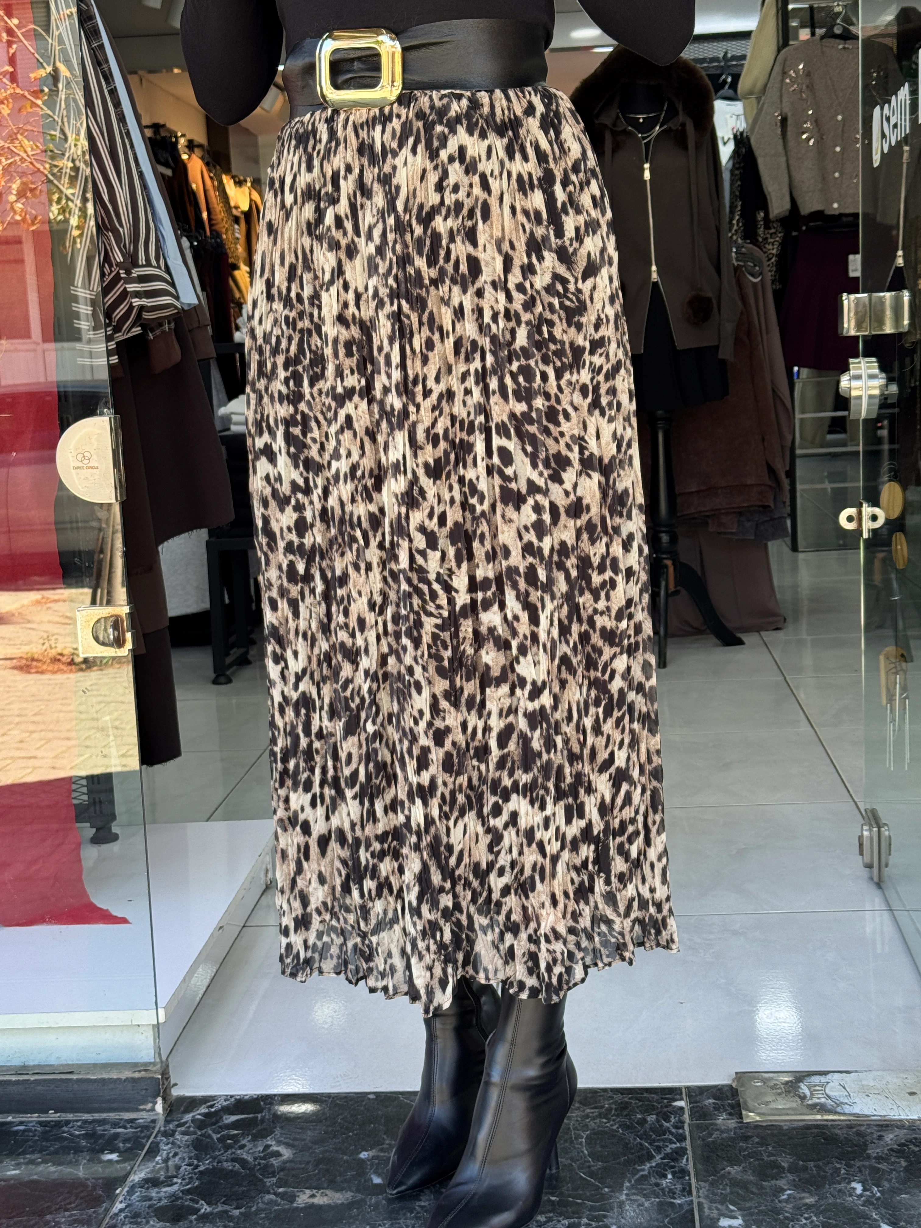 Leopar Desen Kraşlı Etek