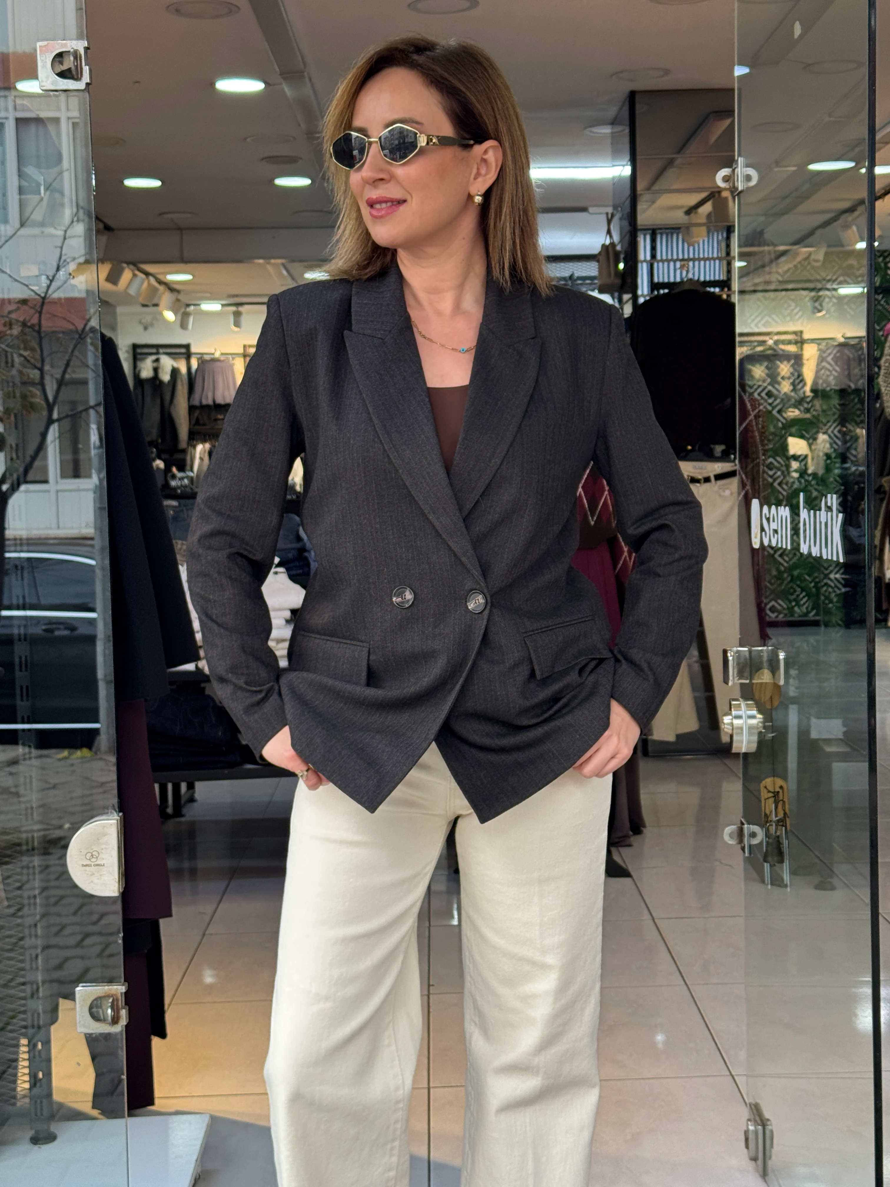 Kahve Çizgili Blazer
