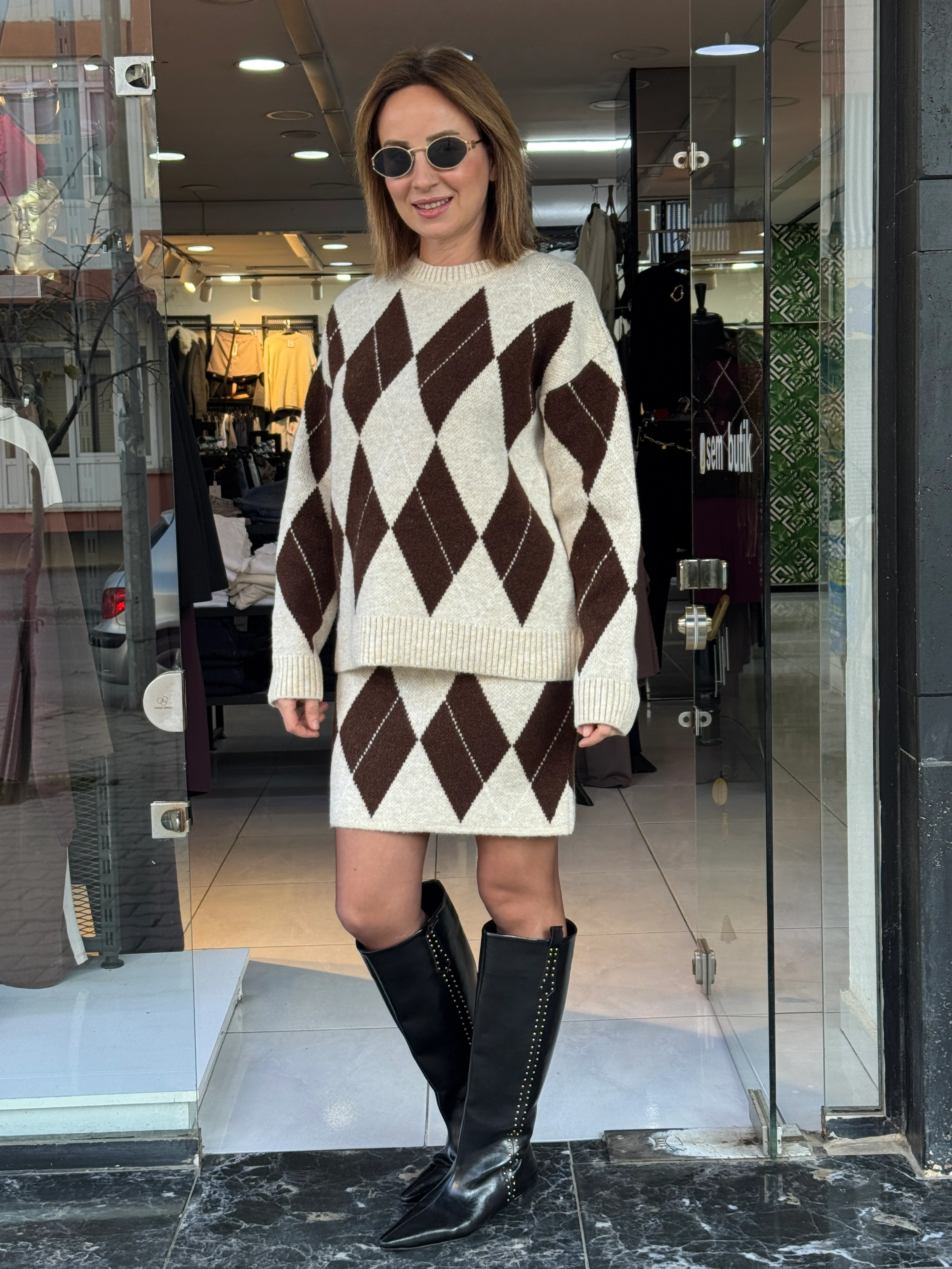 Baklava Desen Triko Etekli Takım