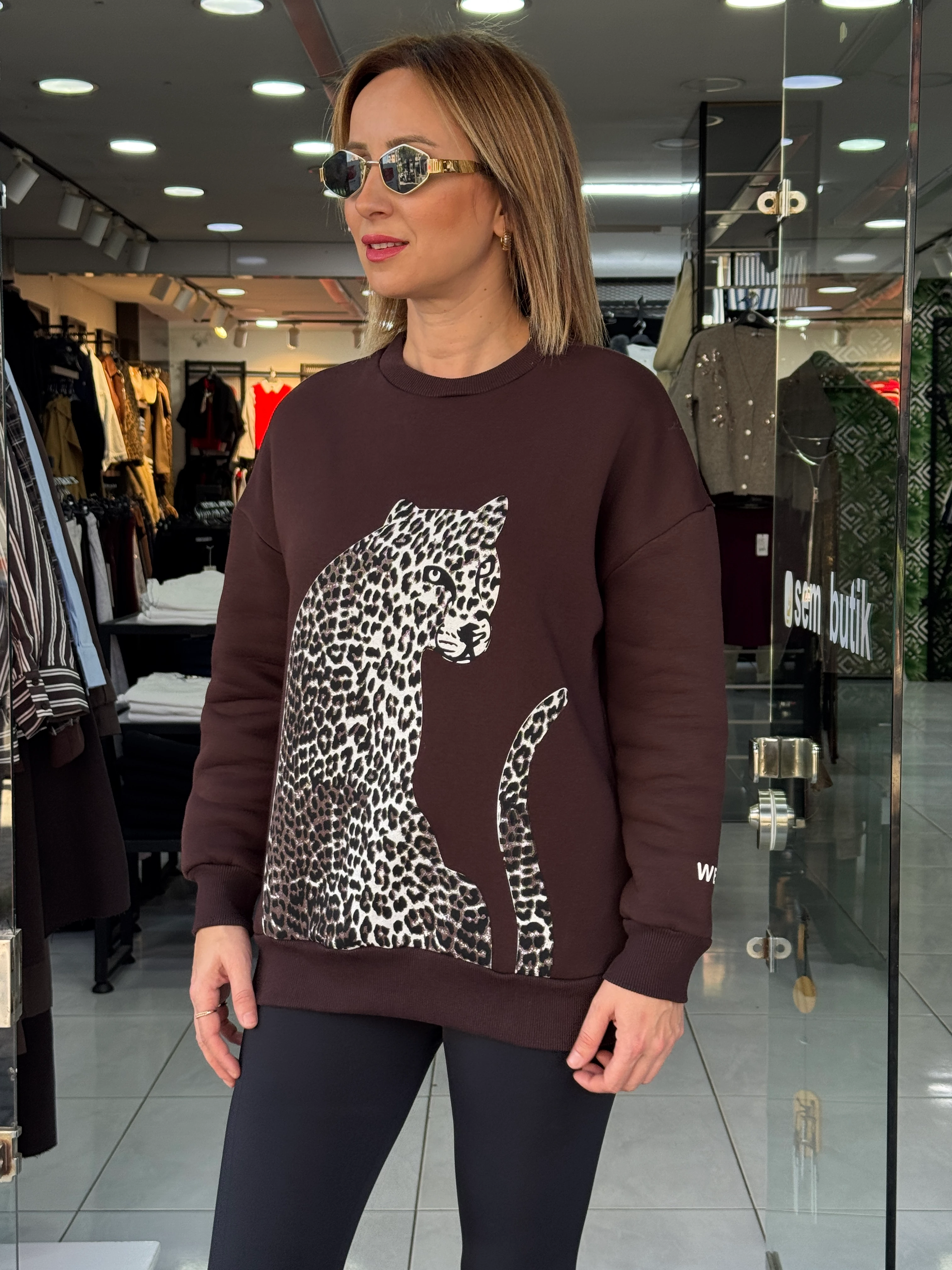 Leoparlı Şardonlu Sweat