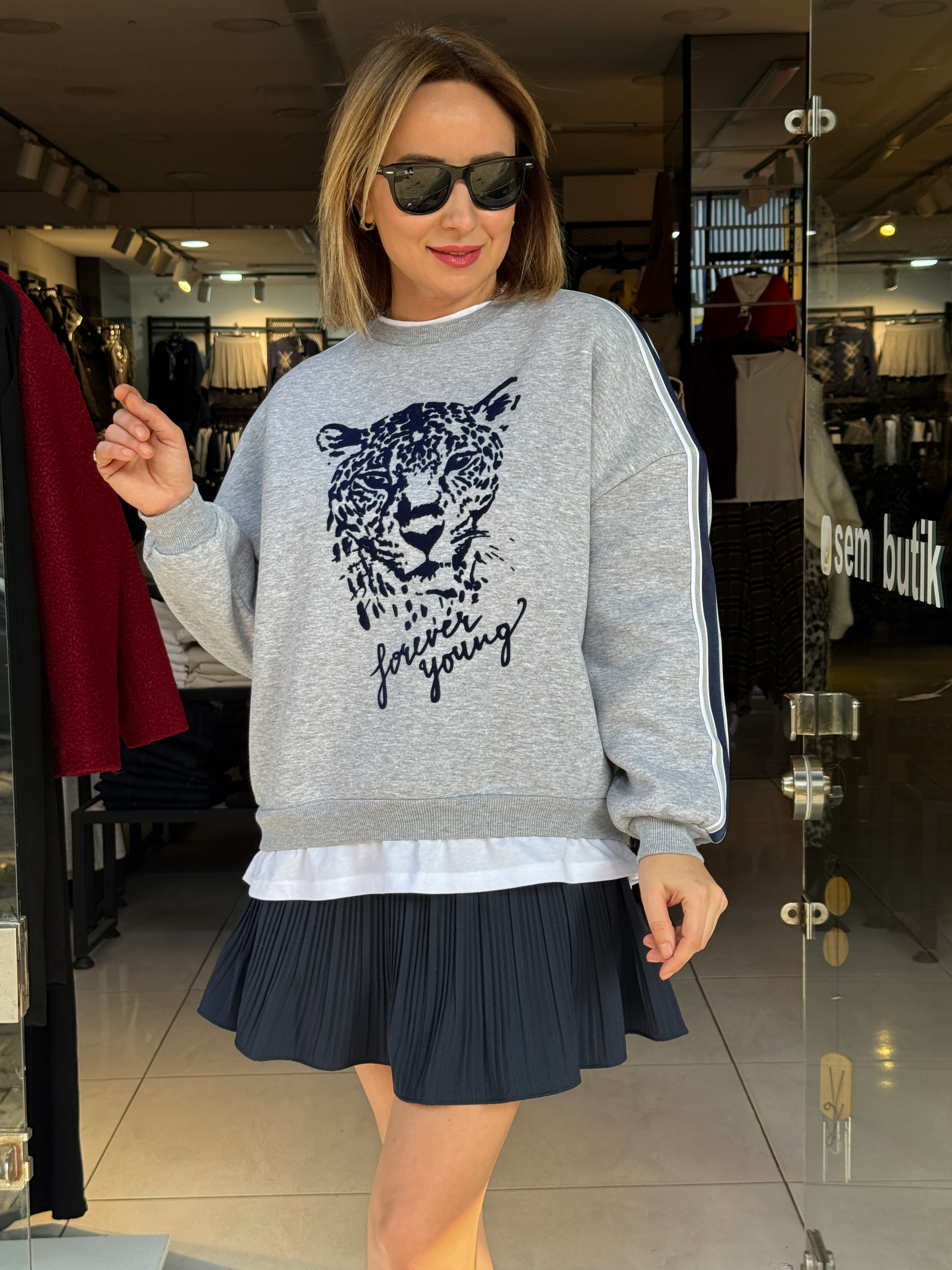 Kaplan Baskılı Tshirt Detaylı Sweat