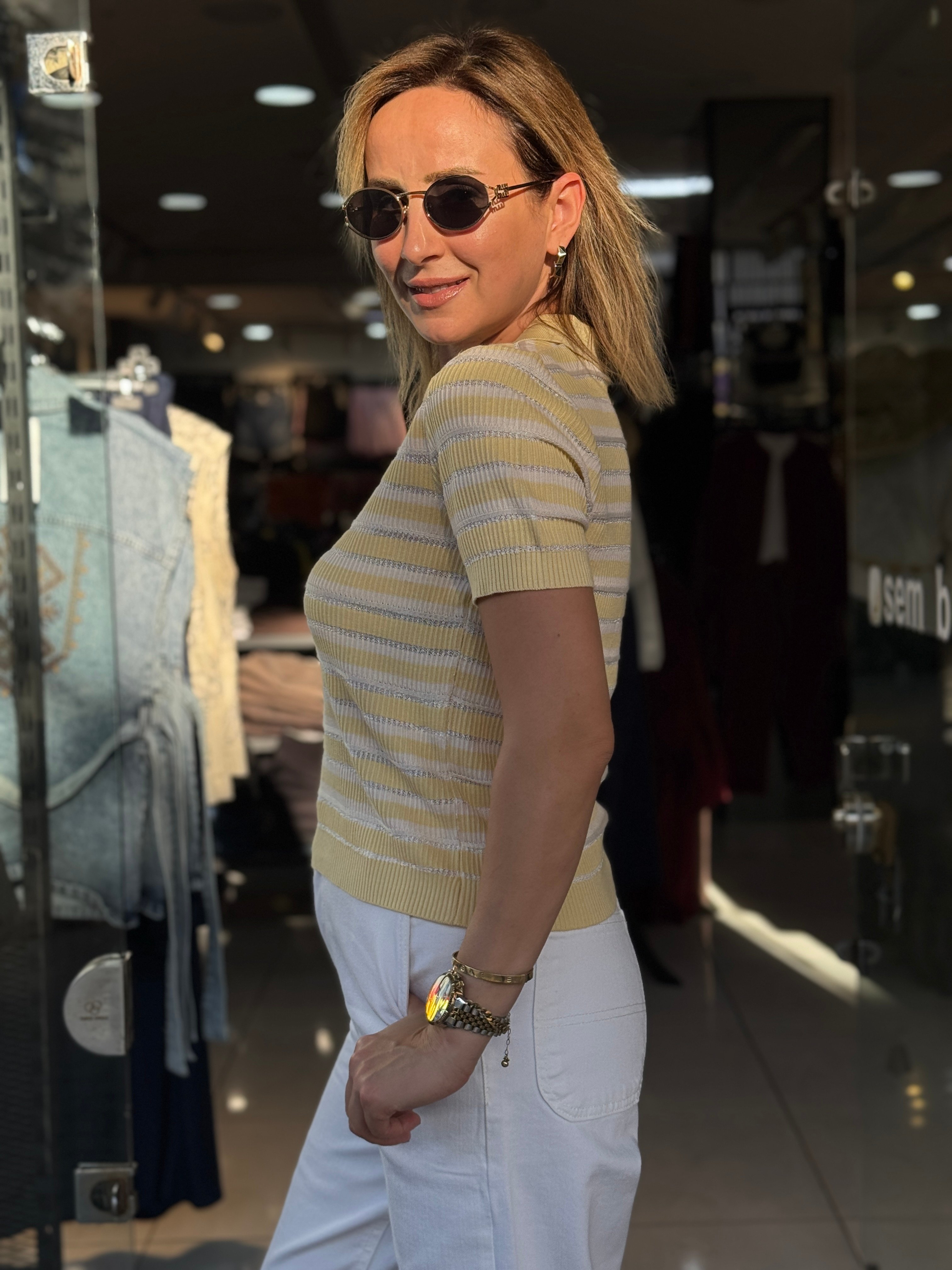 Polo Yaka Çizgili Triko