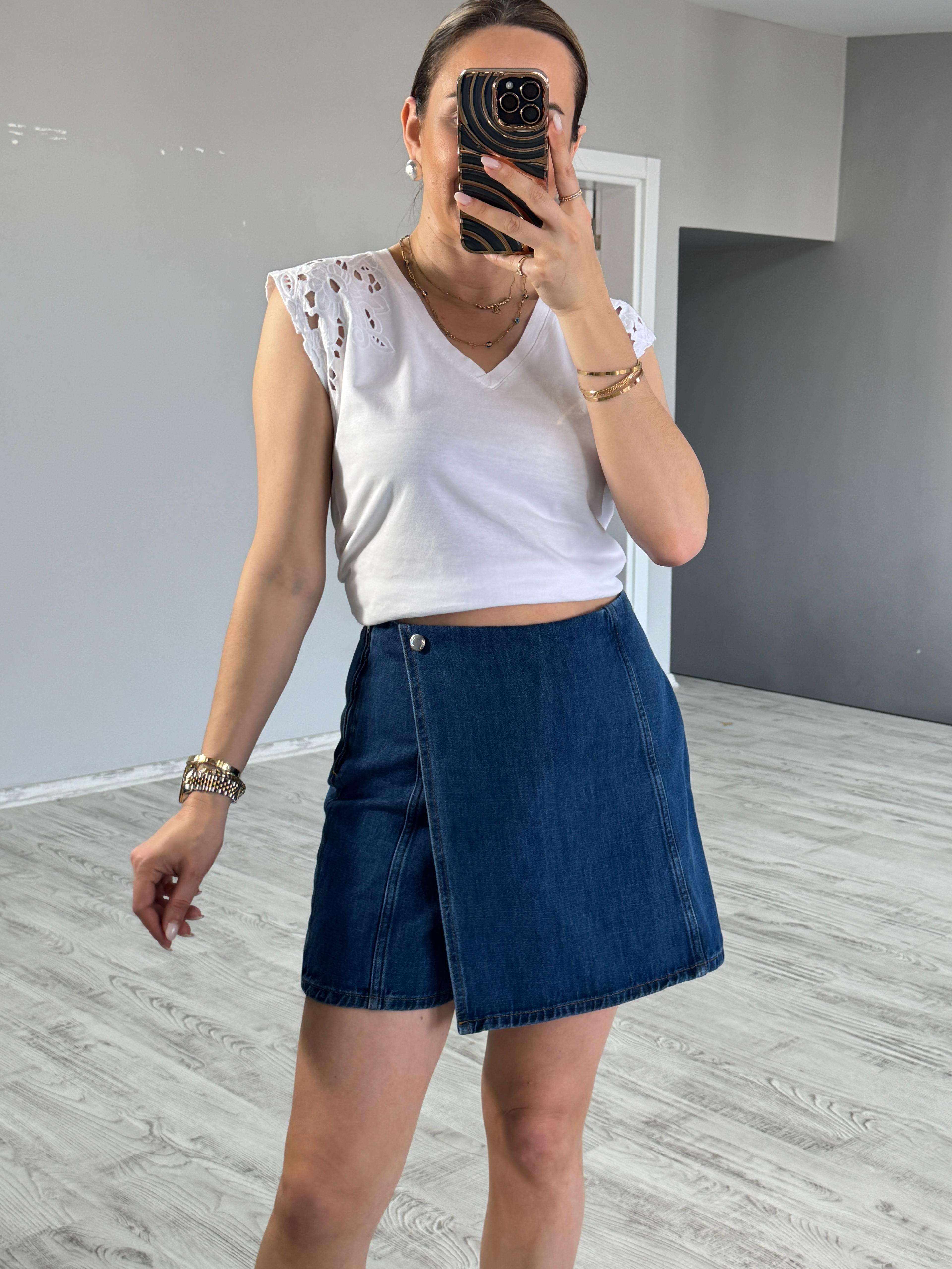 Lacivert Denim Şort Etek