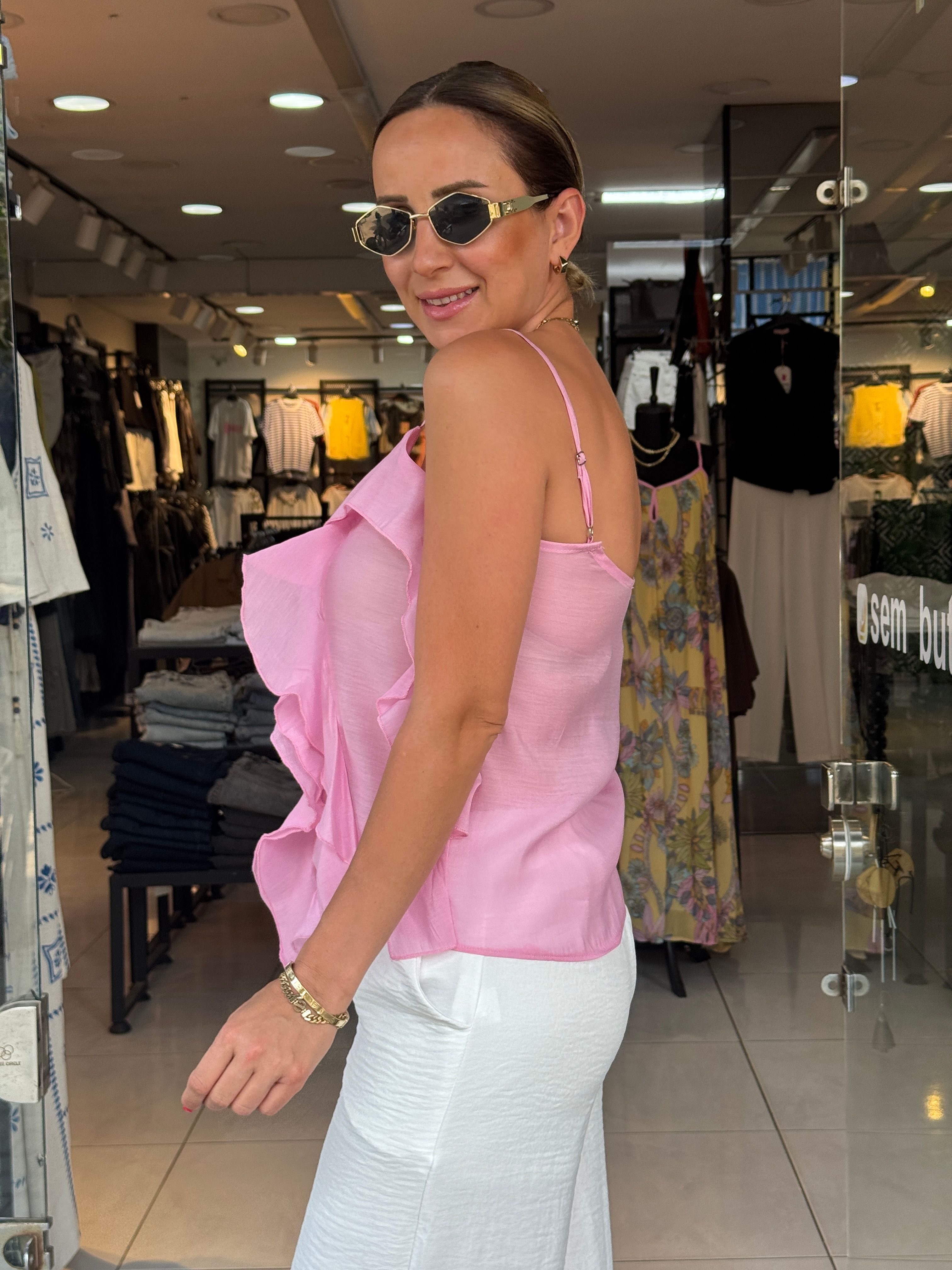 Pembe Fırfırlı Bluz