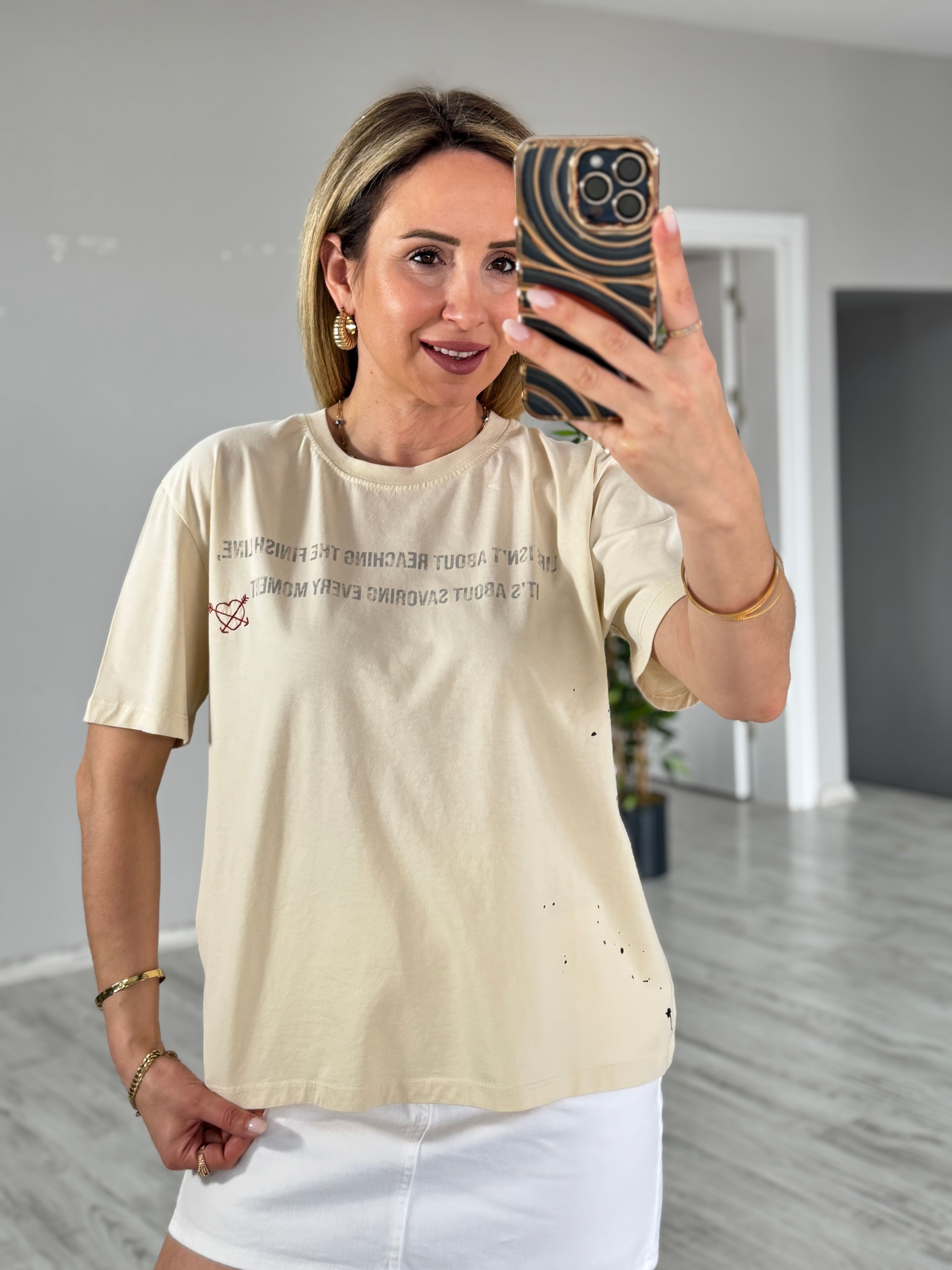 Yazılı Tshirt - Krem